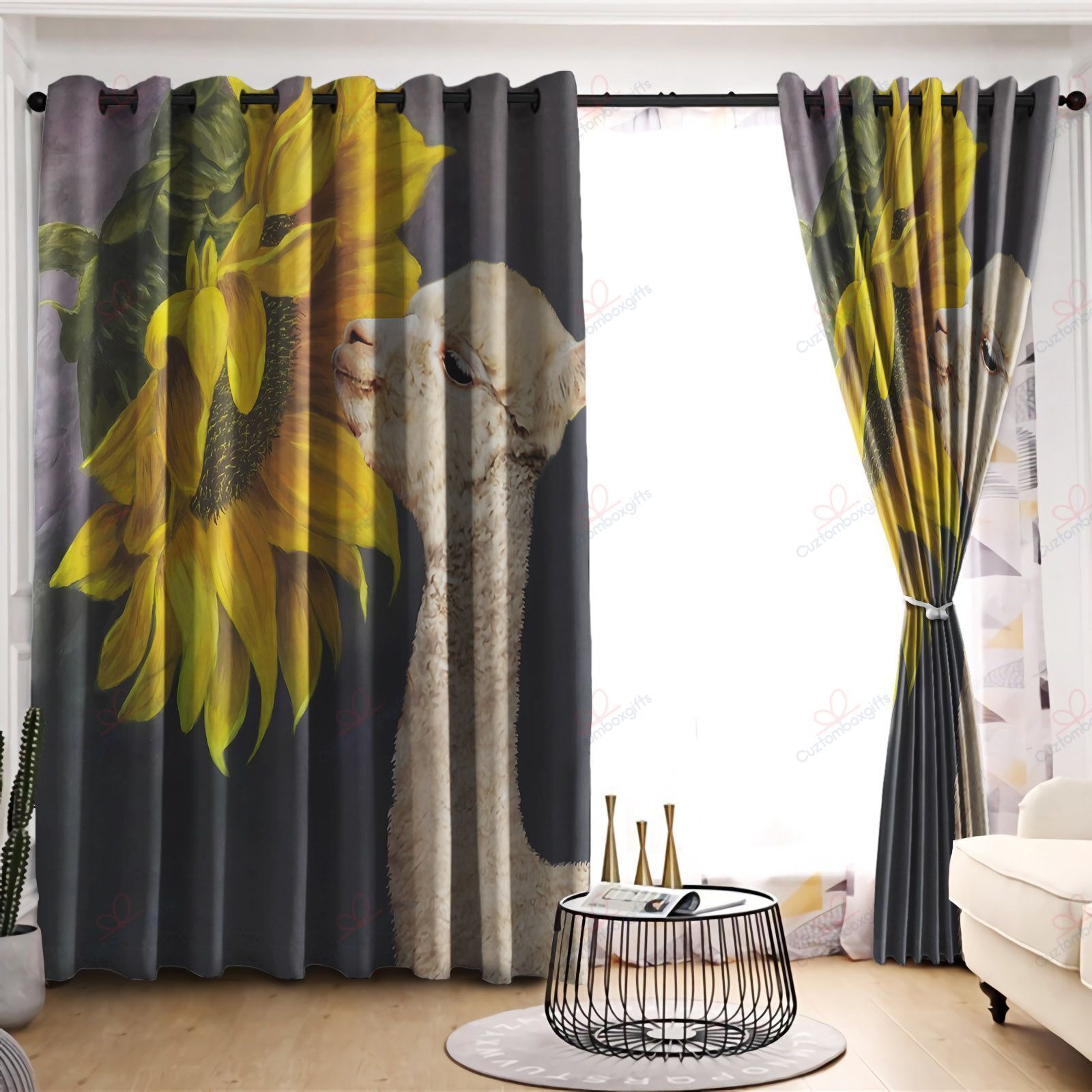 Sunflower Alpaca Printed Window Curtains Home Decor