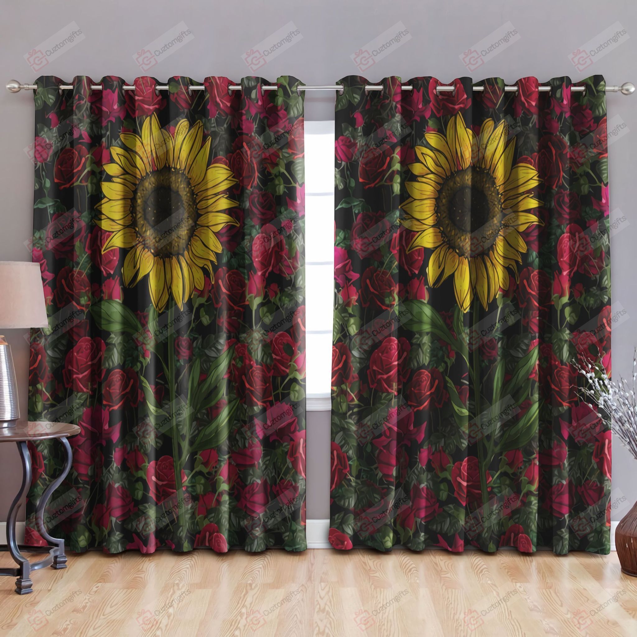Sunflower And Roses Printed Window Curtain Home Decor