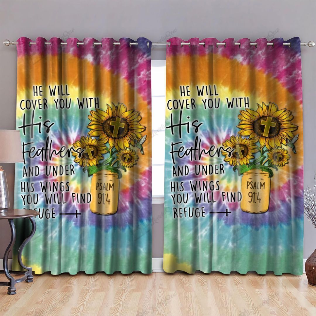 Sunflower He'll Cover You With His Feathers Printed Window Curtain Home Decor