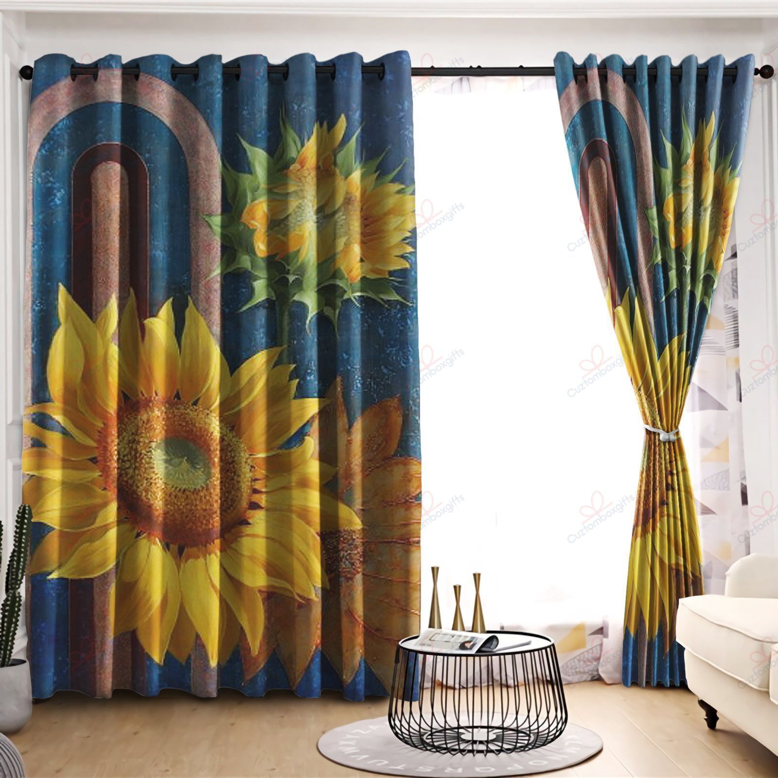 Sunflower Look Up To The Sunshine Printed Window Curtain Home Decor