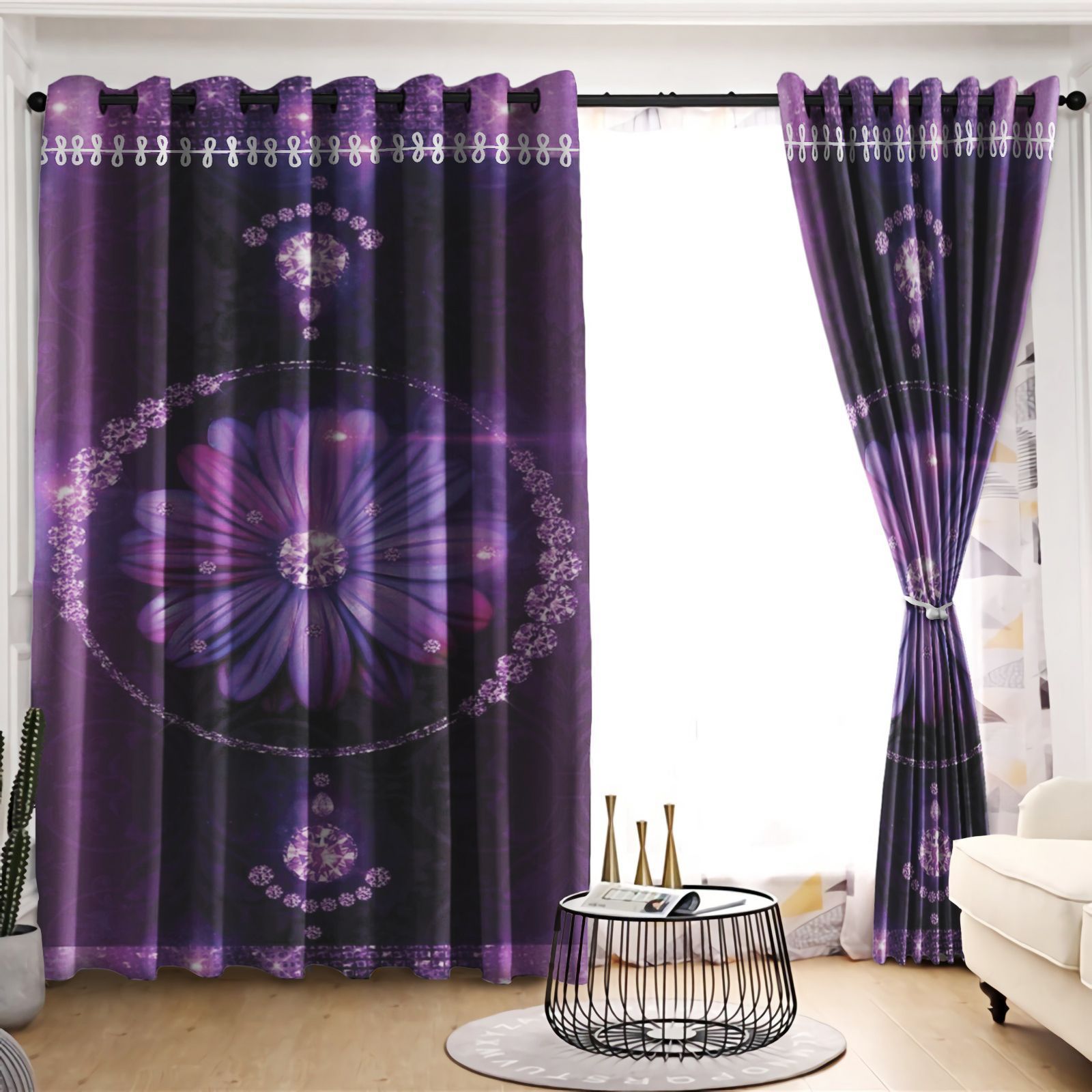 Sunflower Purple Printed Window Curtain Home Decor