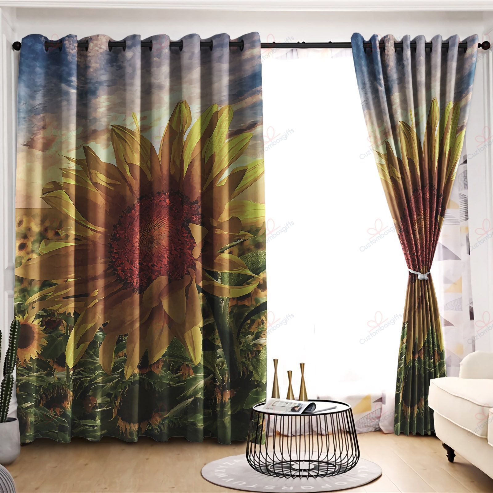 Sunflower Sun Printed Window Curtains Home Decor