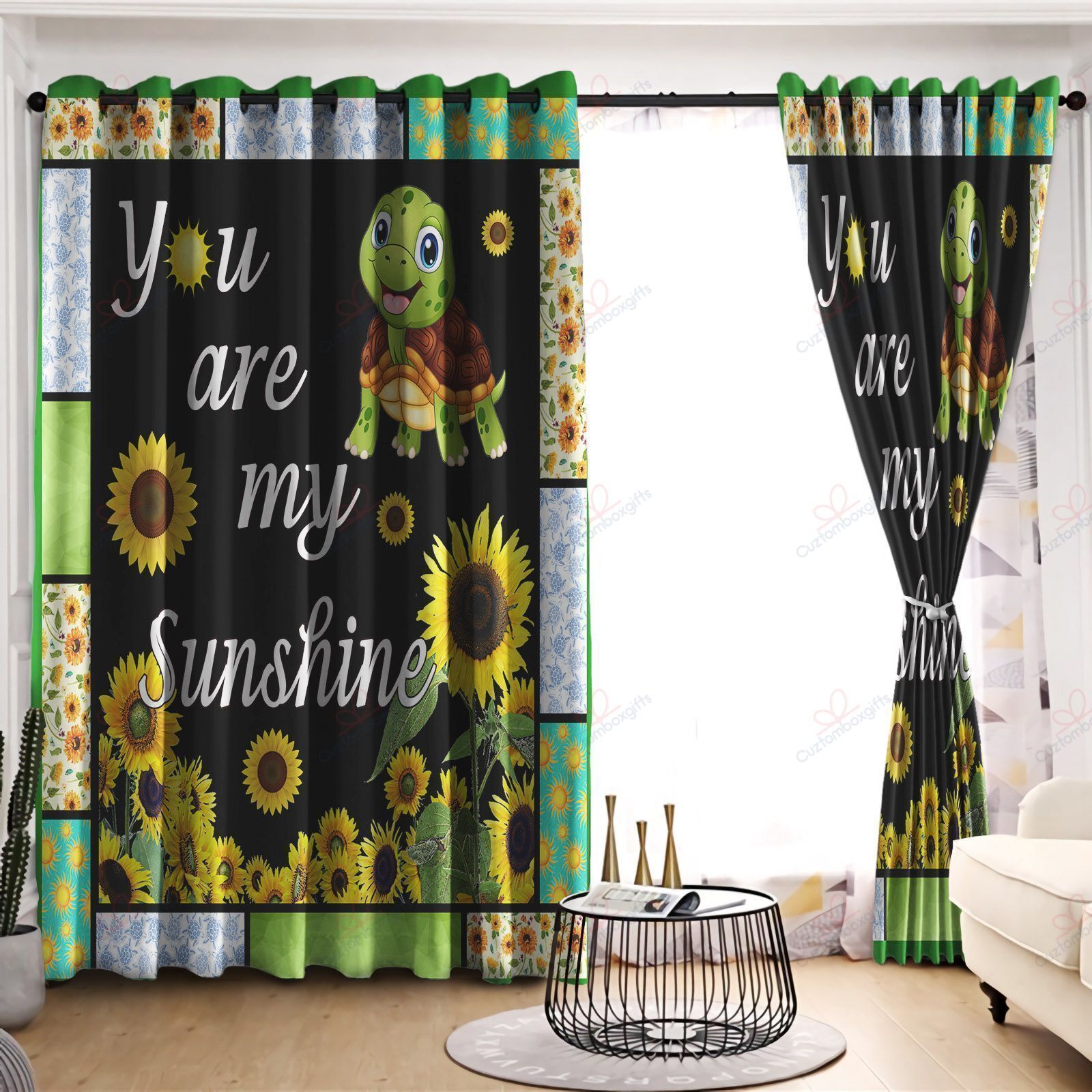 Sunflower You Are My Sunshine Turtle Printed Window Curtain Home Decor