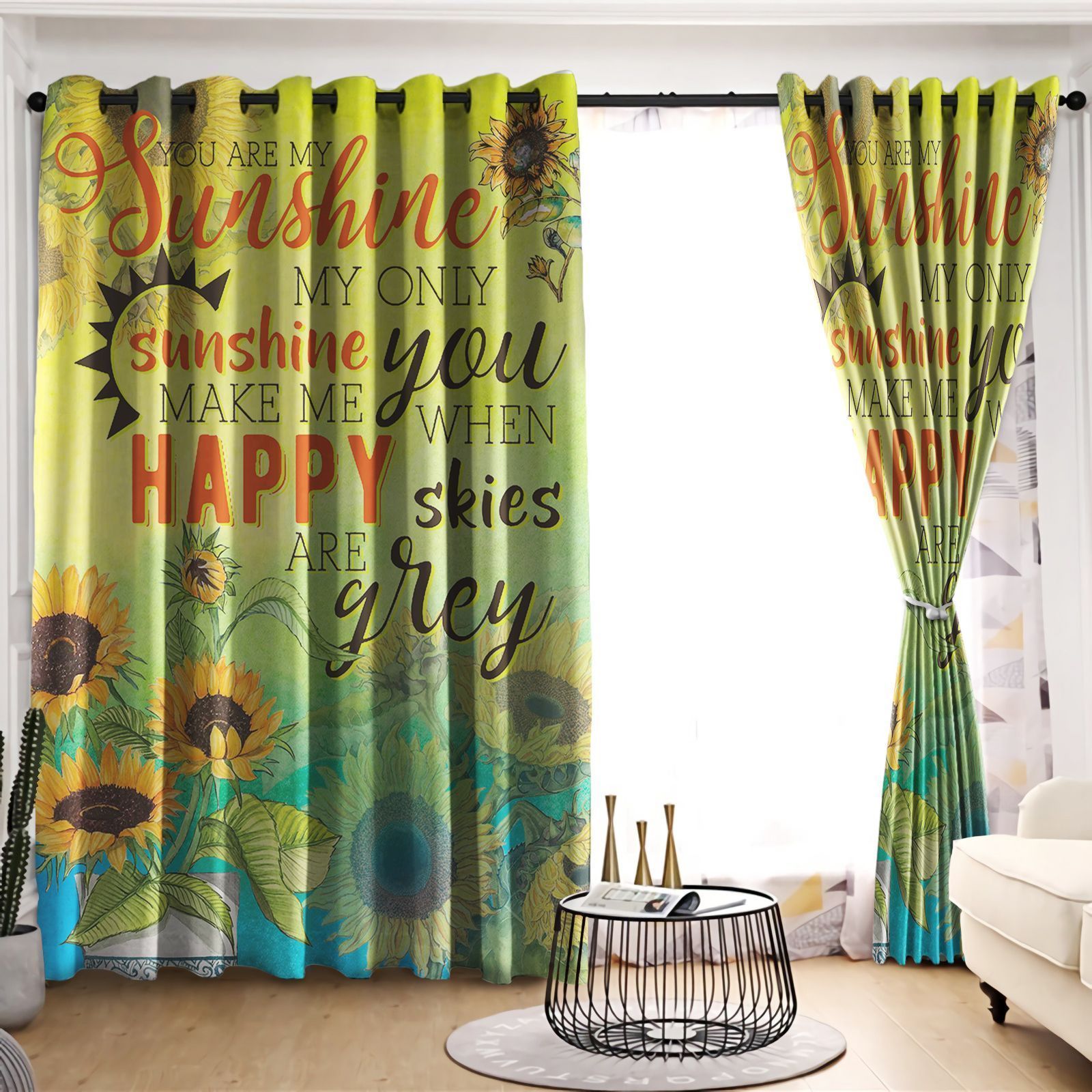 Sunflower You Make Me Happy Printed Window Curtain Home Decor