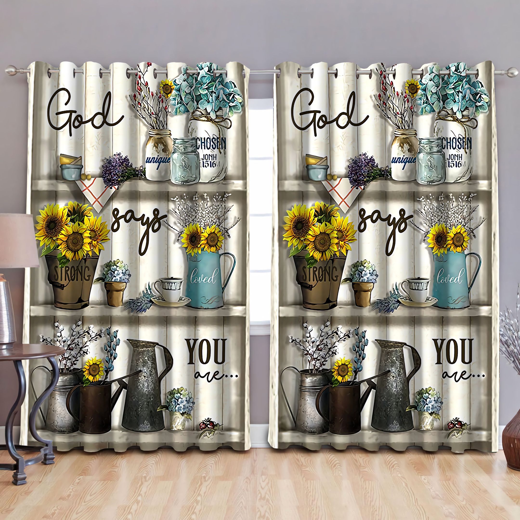 Sunflowers And Hummingbird God Says You Are Unique Printed Window Curtain