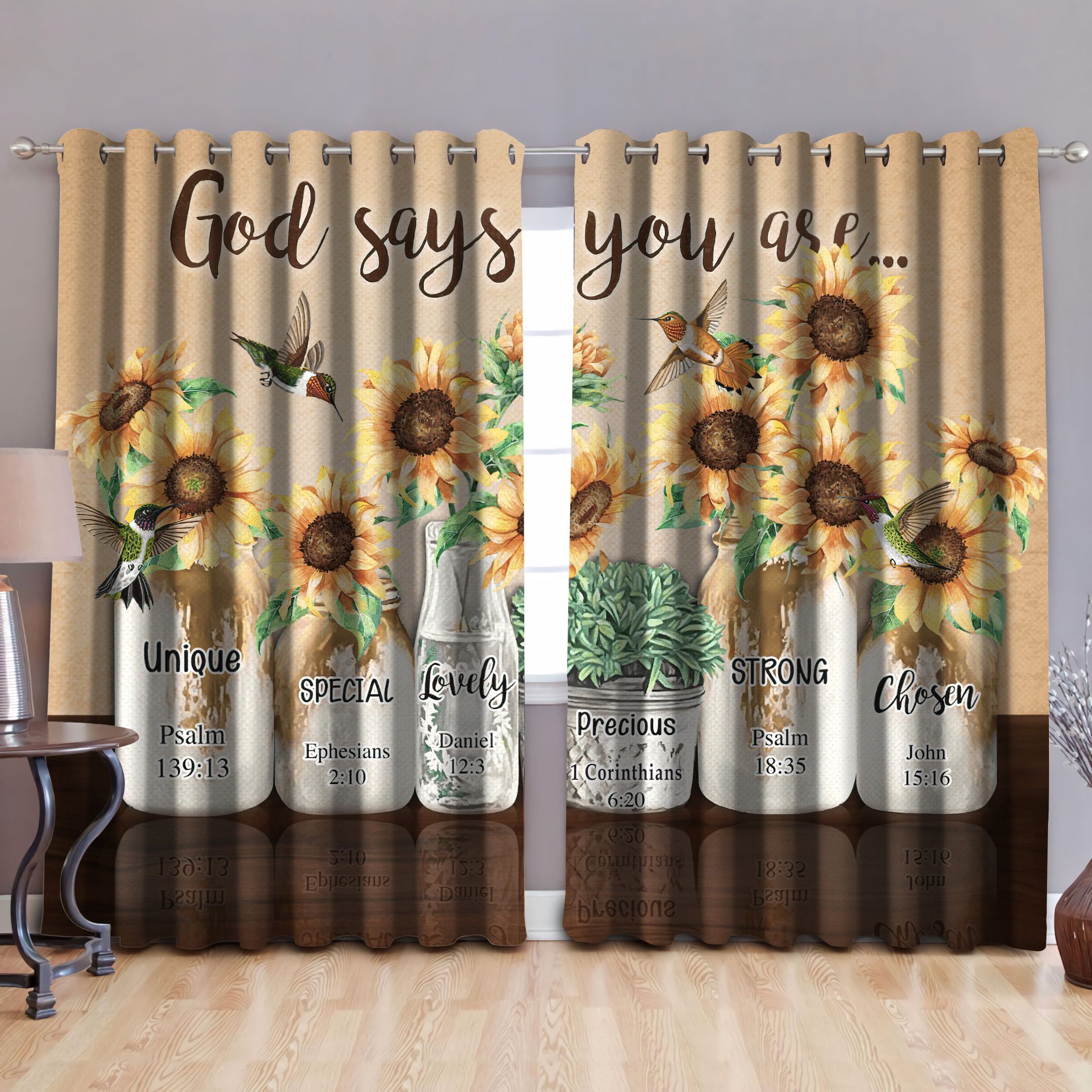 Sunflowers God Says You Are Lovely Printed Window Curtain