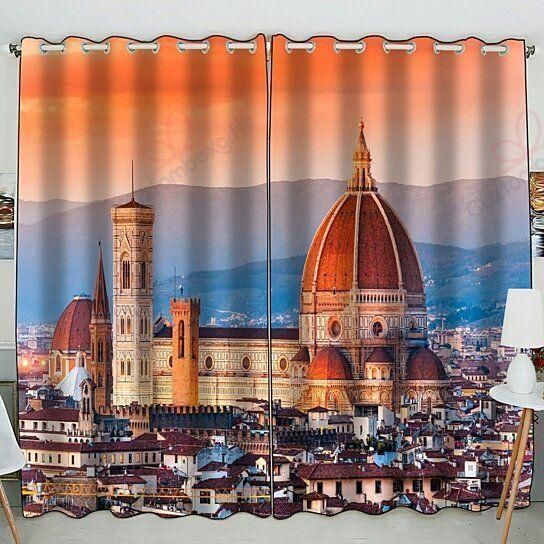 Sunset View Castle Printed Window Curtain Home Decor