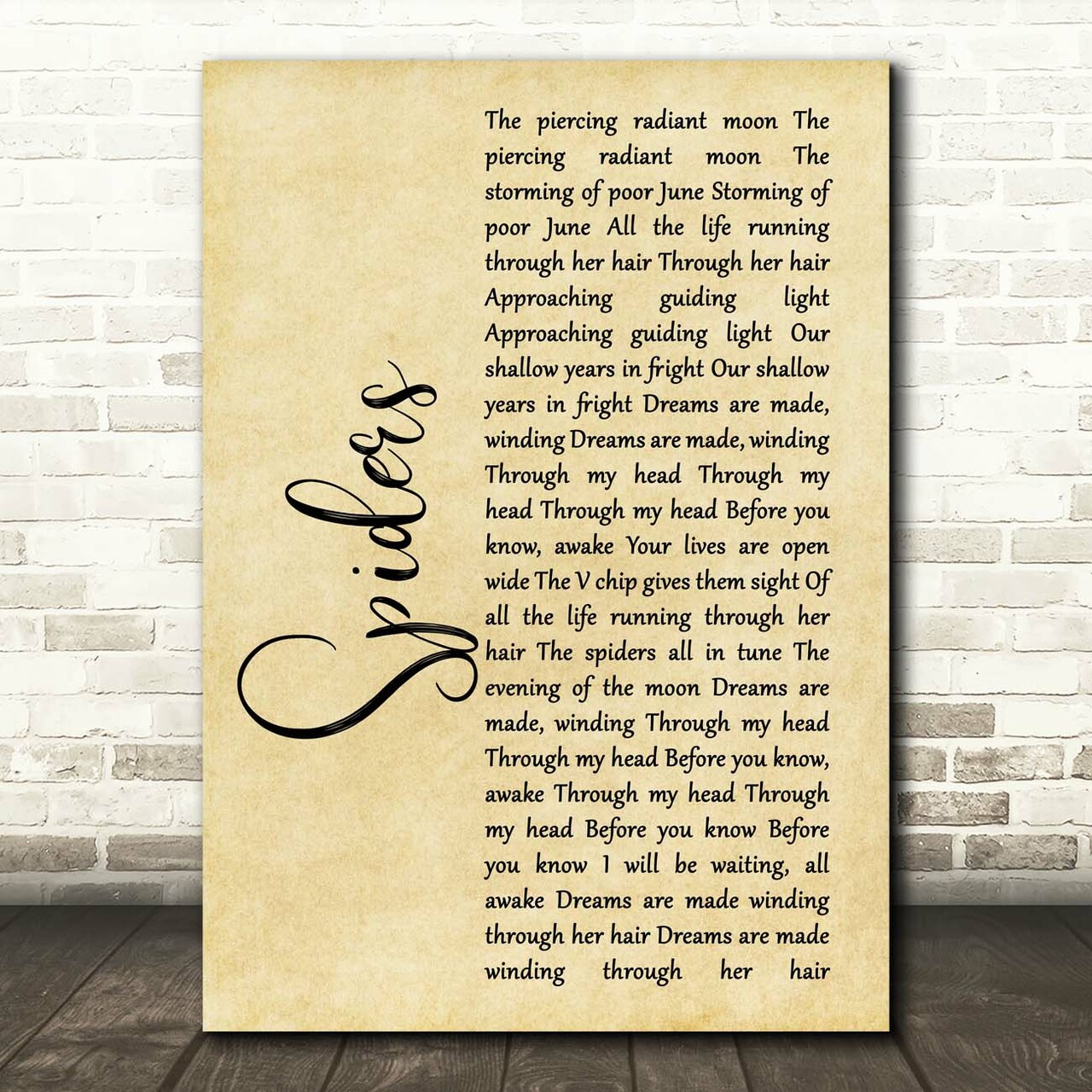 System Of A Down Spiders Rustic Script Song Lyric Print