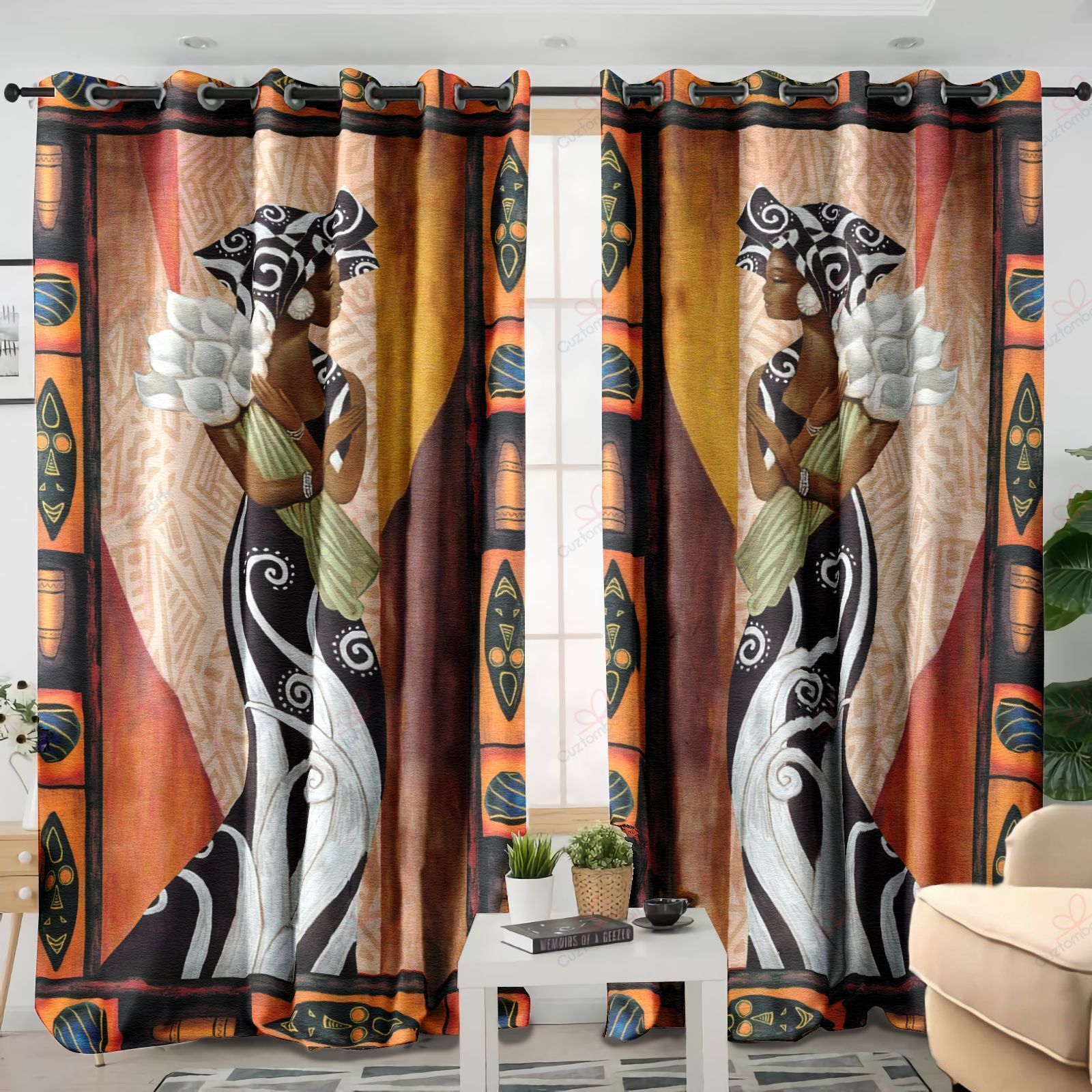Tall African Woman Bprinted Window Curtain Home Decor