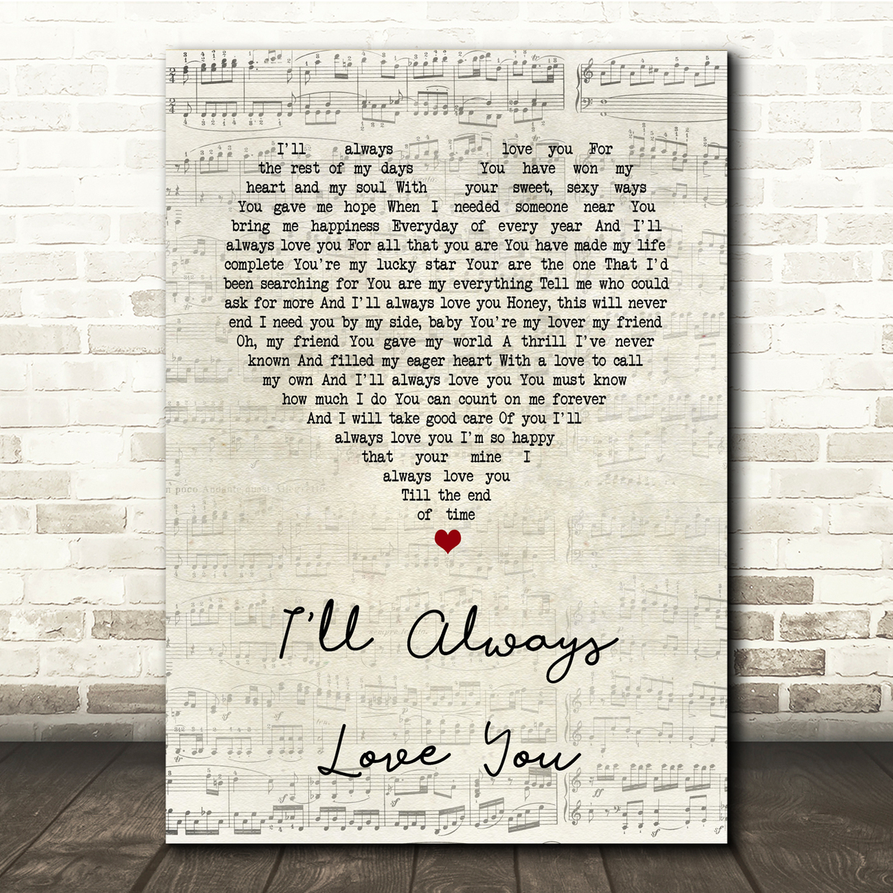 Taylor Dayne I'll Always Love You Script Heart Song Lyric Music Print
