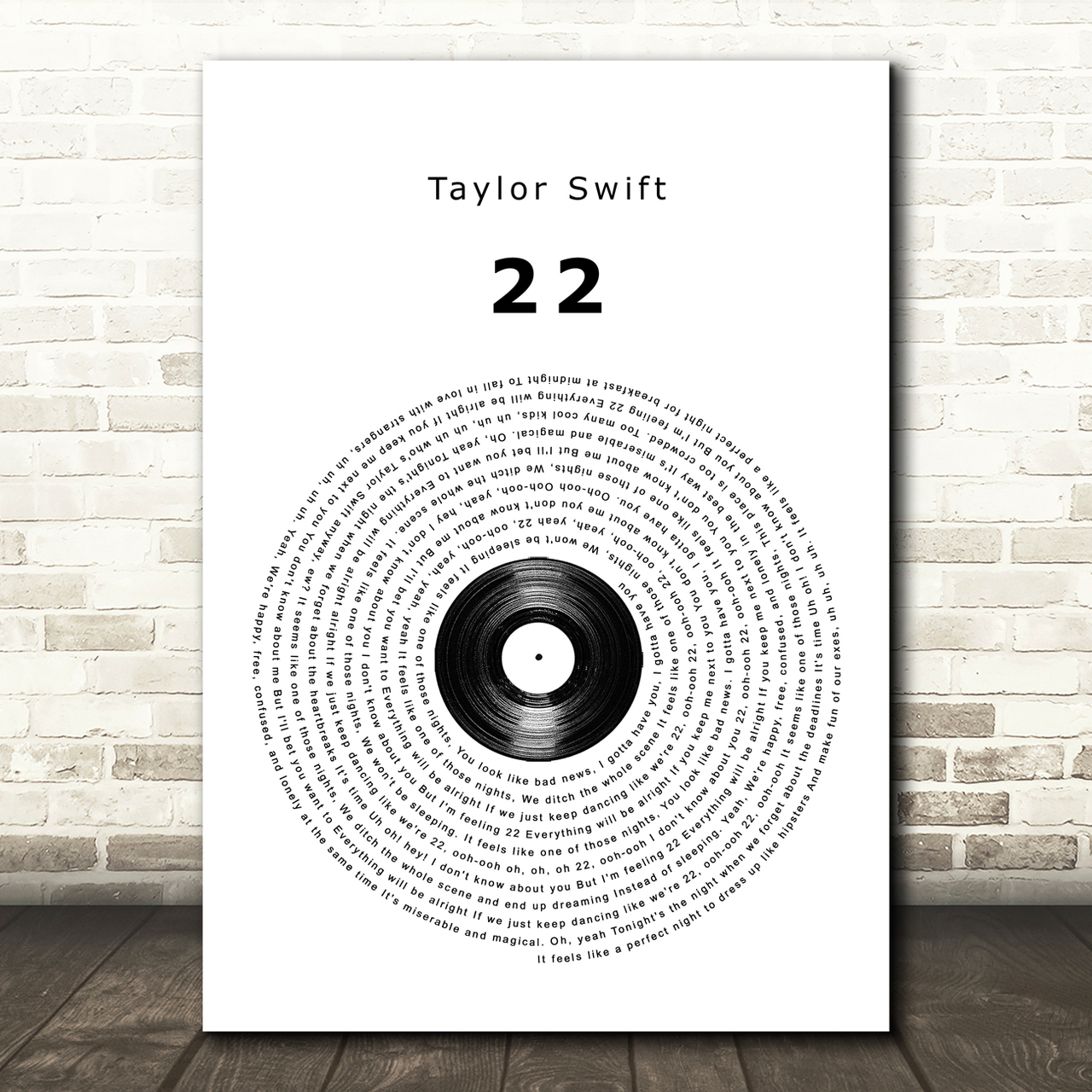 Taylor Swift 22 Vinyl Record Song Lyric Quote Music Poster Print