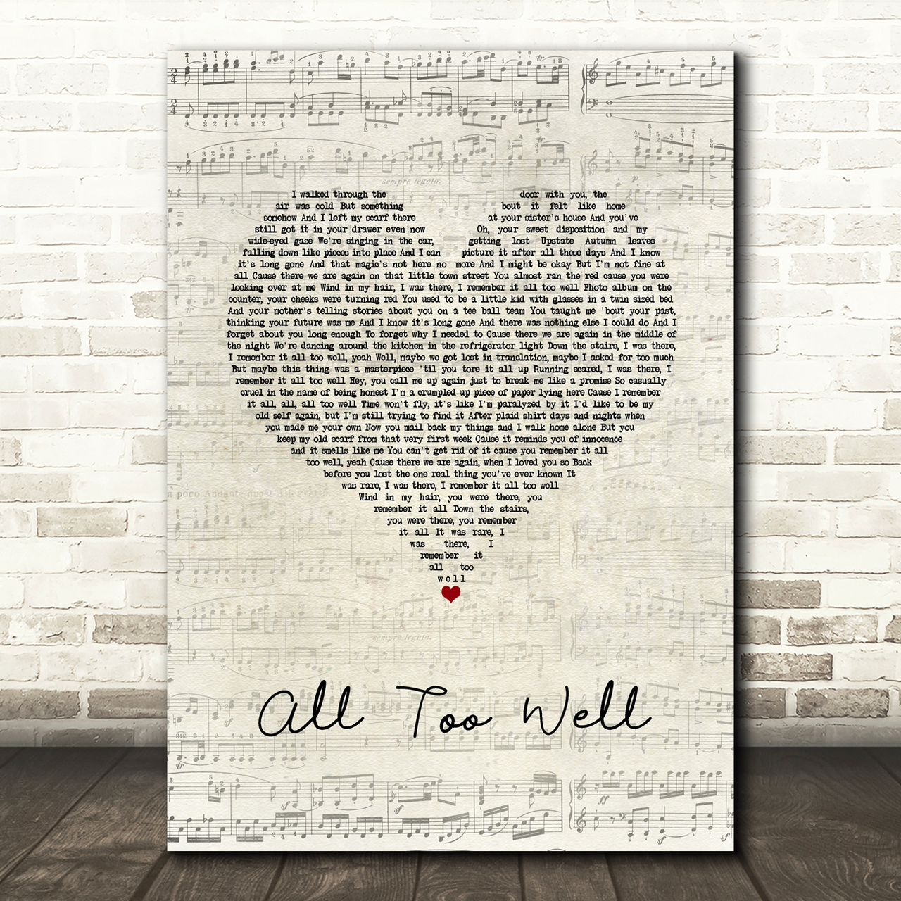 Taylor Swift All Too Well Script Heart Song Lyric Quote Music Poster Print
