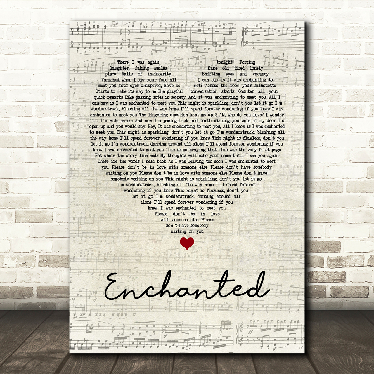 Taylor Swift Enchanted Script Heart Song Lyric Print