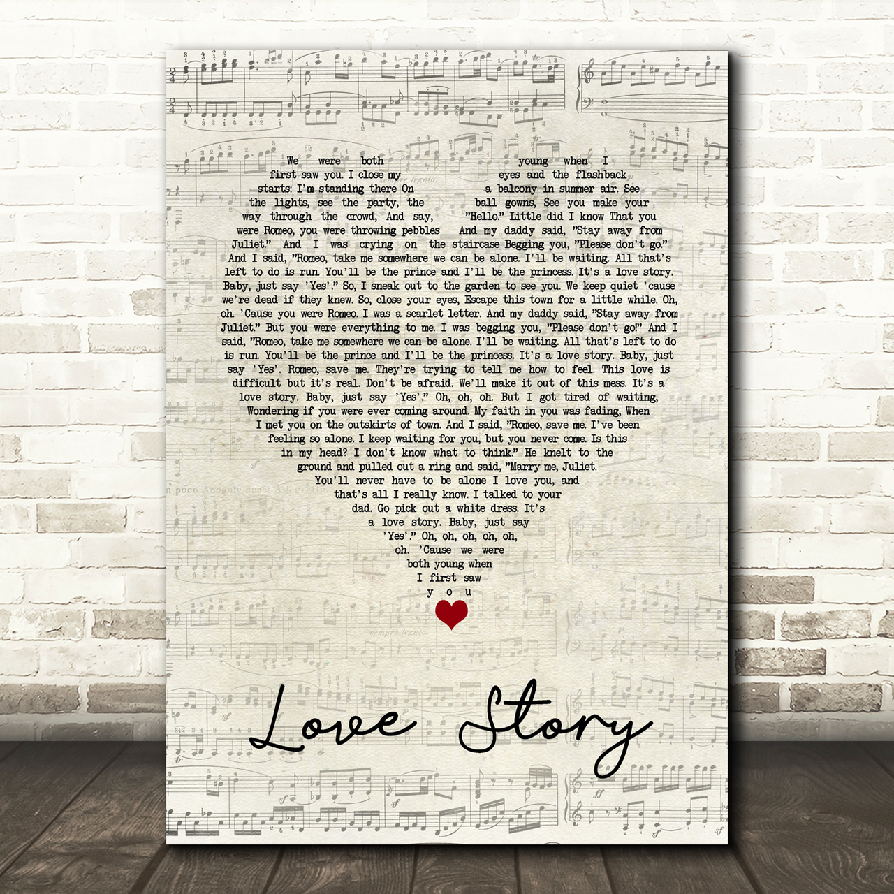 Taylor Swift Love Story Script Heart Song Lyric Quote Music Poster Print