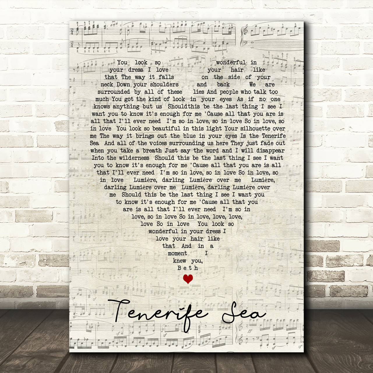 Tenerife Sea Ed Sheeran Script Heart Song Lyric Print