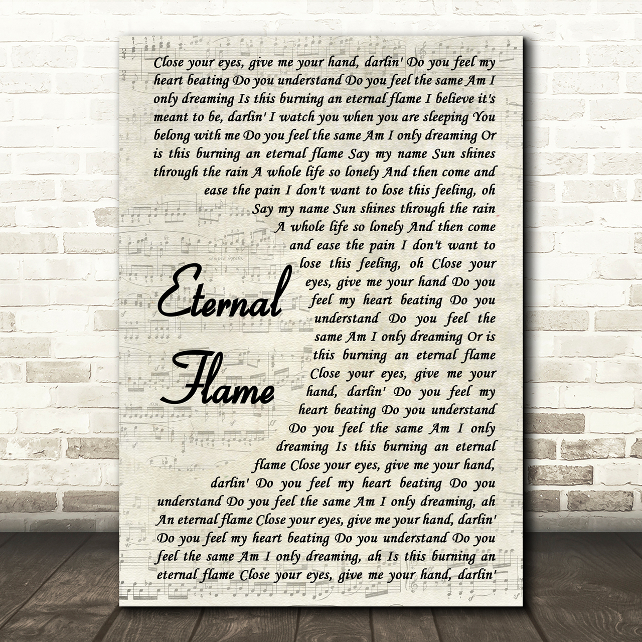 The Bangles Eternal Flame Song Lyric Vintage Script Print