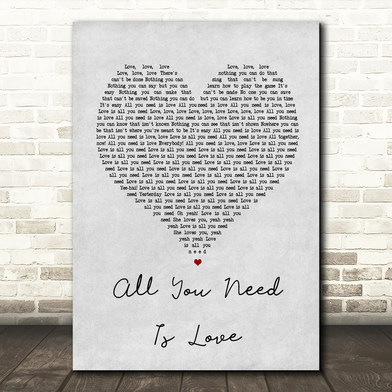 The Beatles All You Need Is Love Grey Heart Song Lyric Quote Print