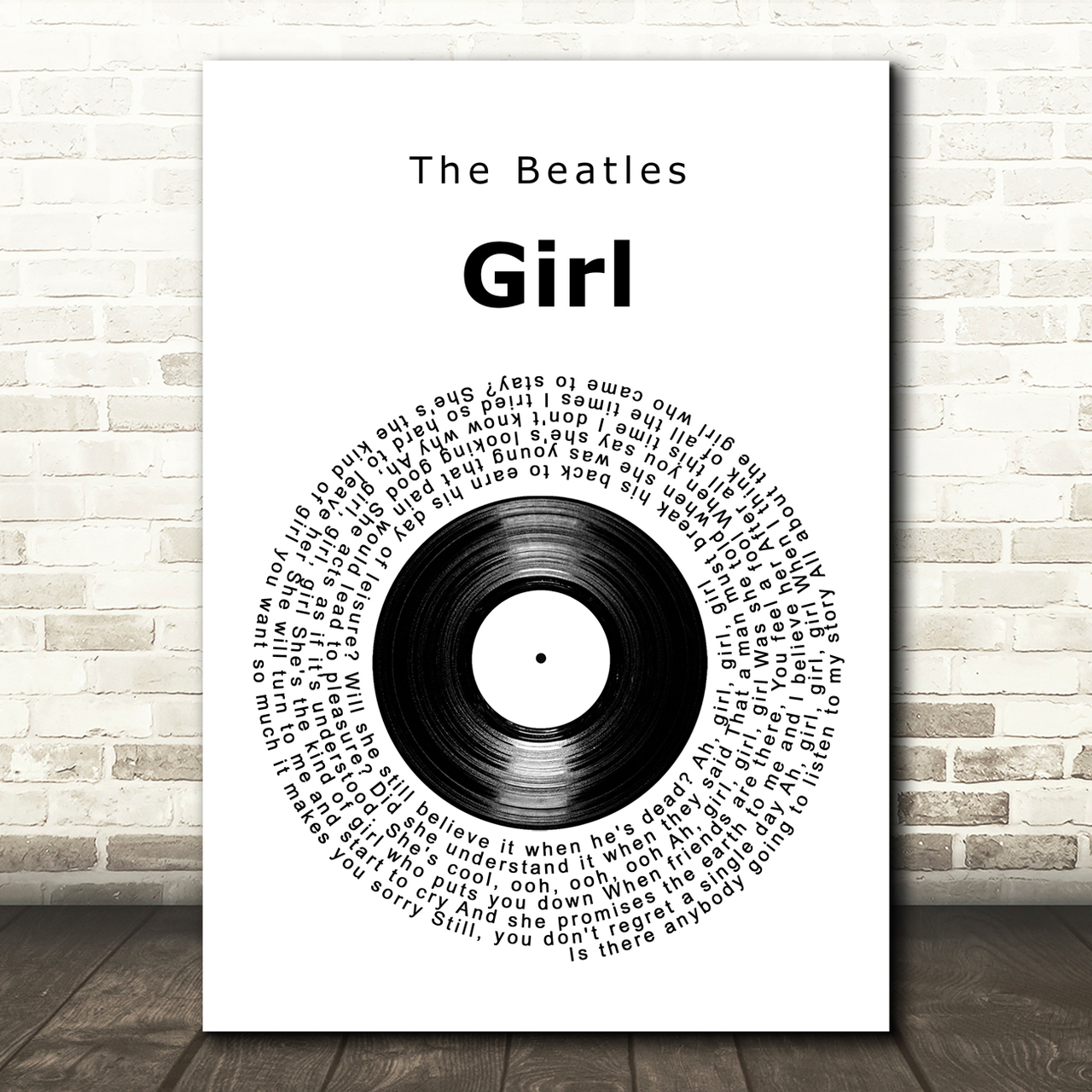 The Beatles Girl Vinyl Record Song Lyric Art Print