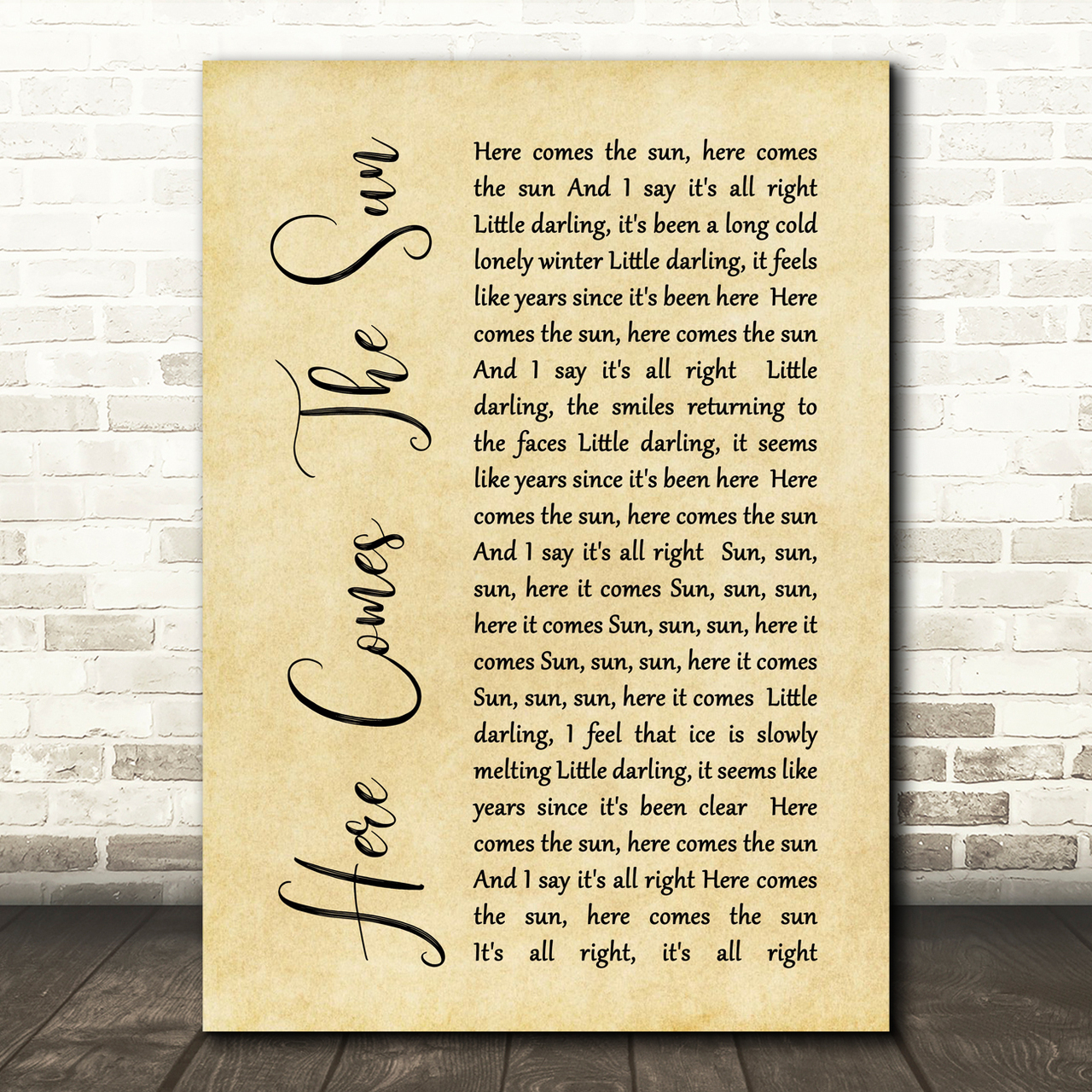 The Beatles Here Comes The Sun Rustic Script Song Lyric Print