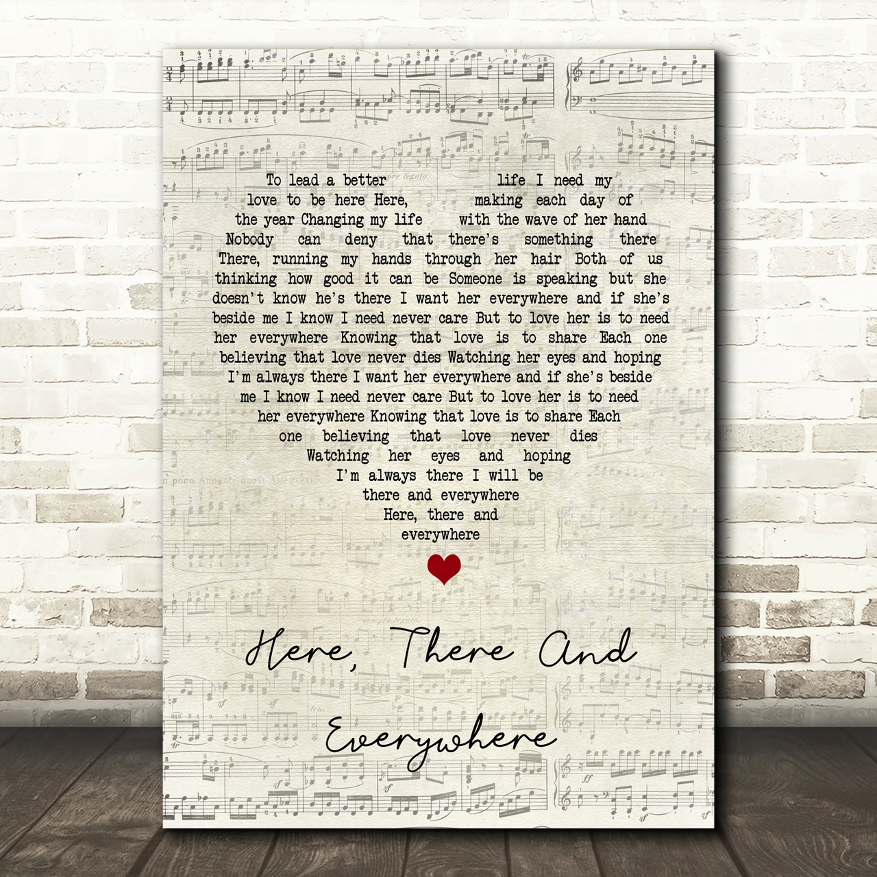 The Beatles Here, There And Everywhere Script Heart Song Lyric Print