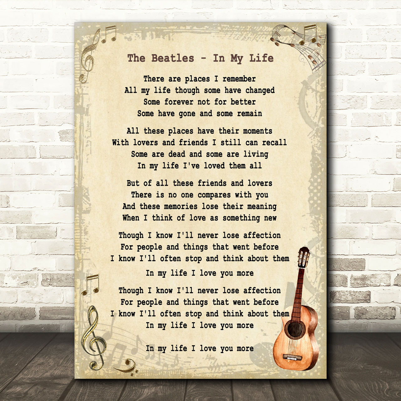 The Beatles In My Life Song Lyric Vintage Quote Print