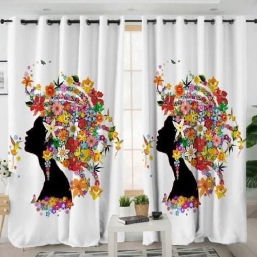 The Beauty Of A Woman Flower Printed Window Curtain
