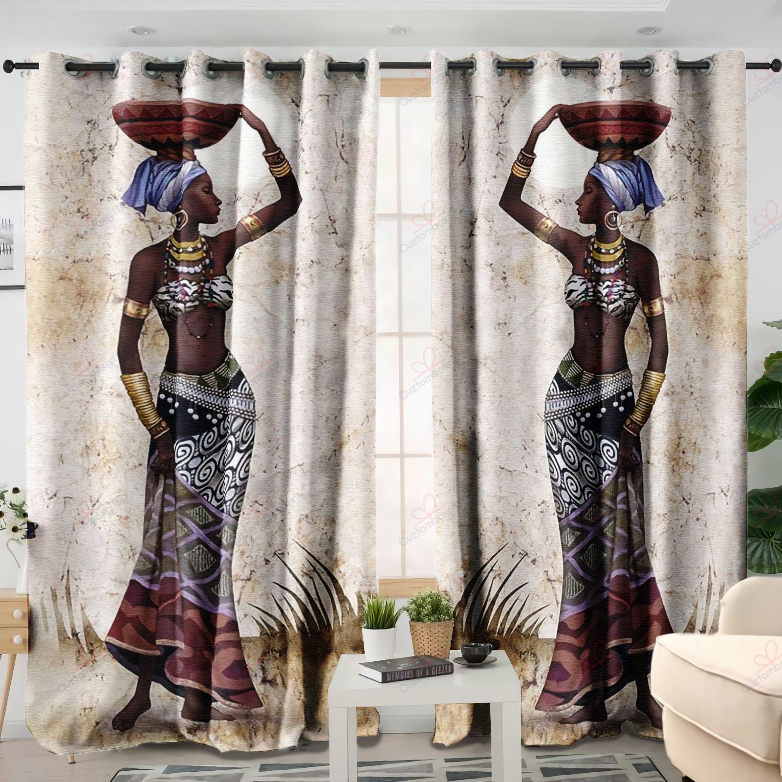 The Beauty Of African Woman Printed Window Curtain Home Decor