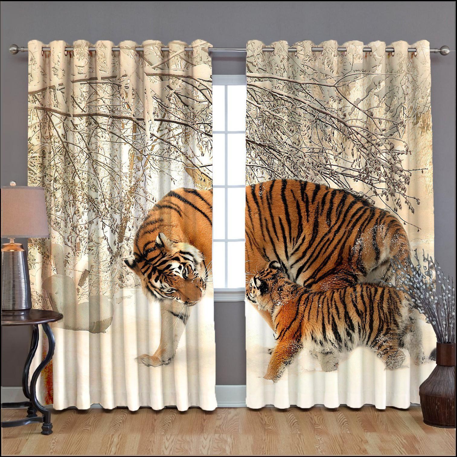 The Bond Between Tiger Mom And Kid Printed Window Curtain