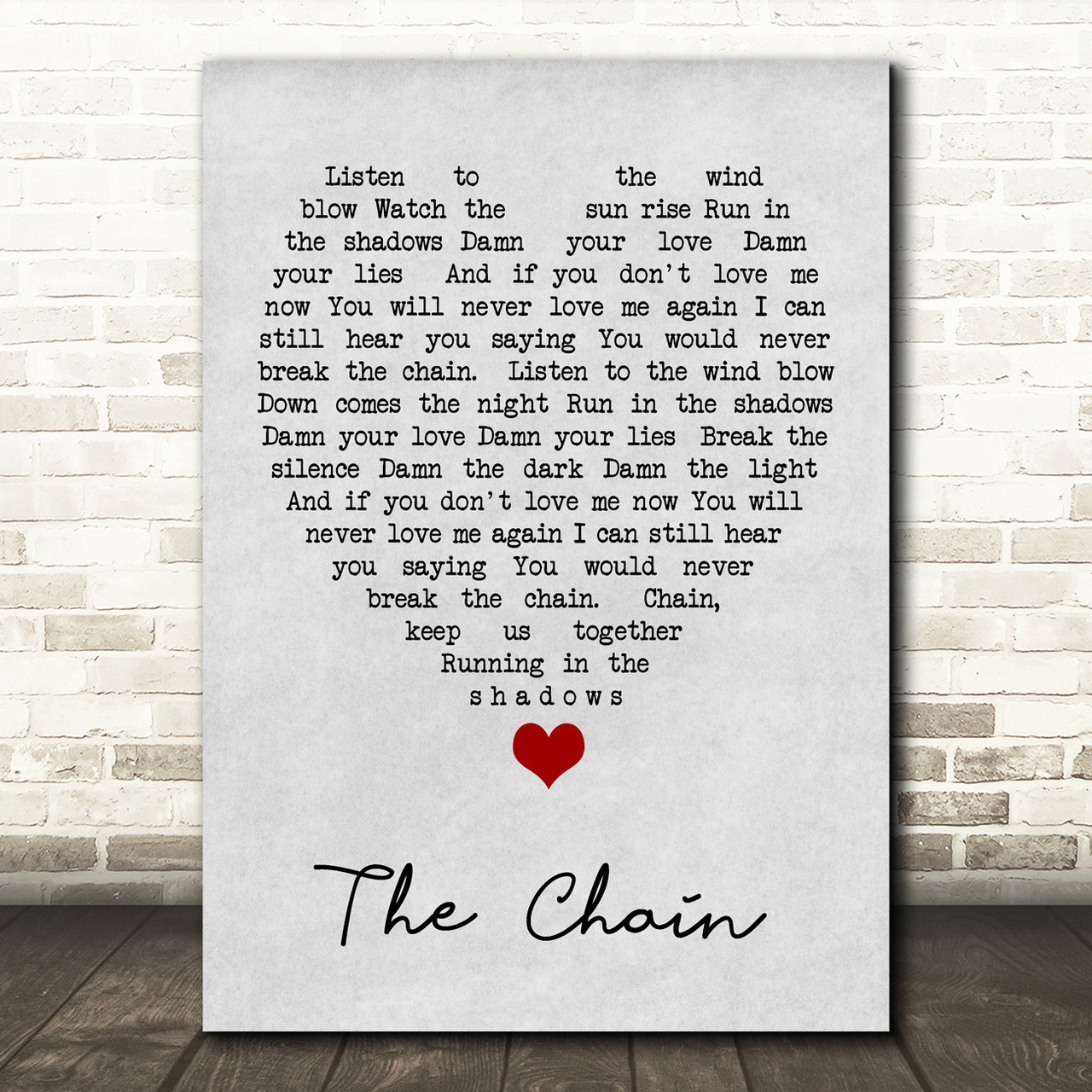 The Chain Fleetwood Mac Grey Heart Song Lyric Quote Print