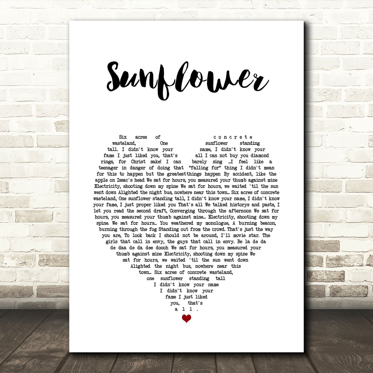 The Courteeners Sunflower White Heart Song Lyric Art Print