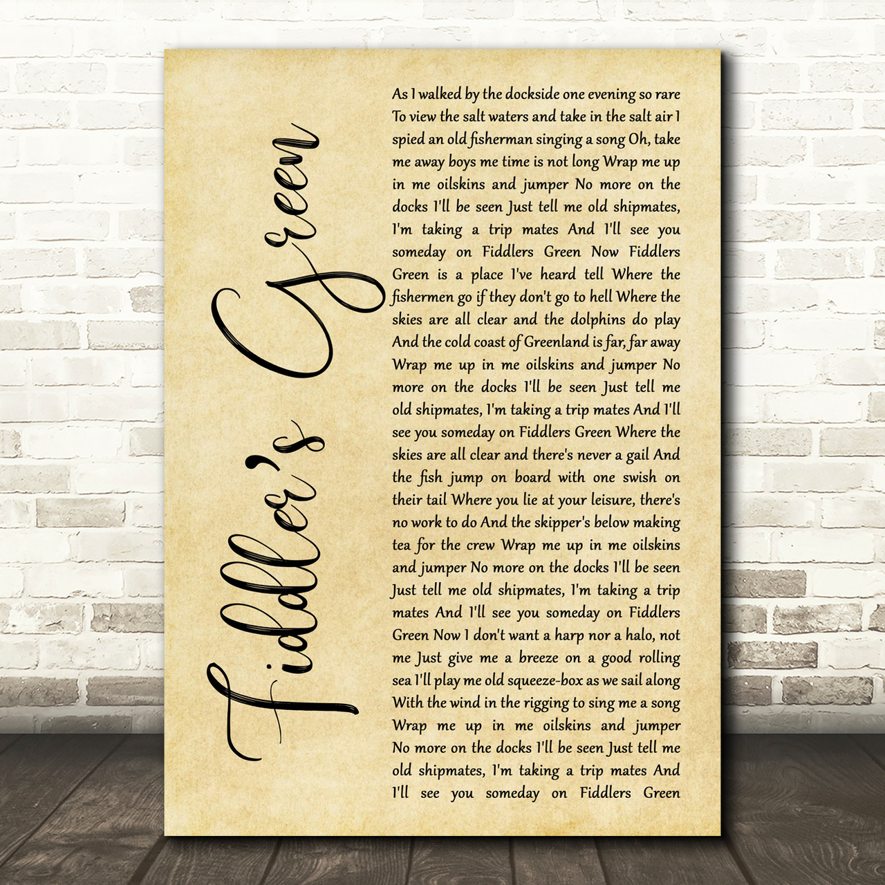 The Irish Rovers Fiddlers Green Rustic Script Song Lyric Quote Music Poster Print