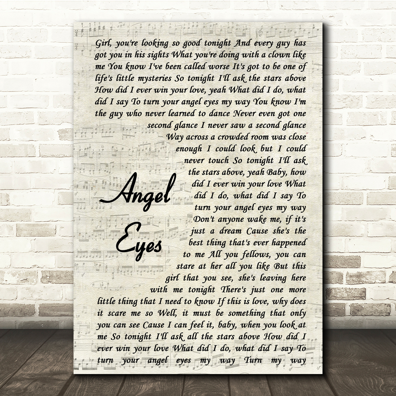 The Jeff Healey Band Angel Eyes Vintage Script Song Lyric Music Print
