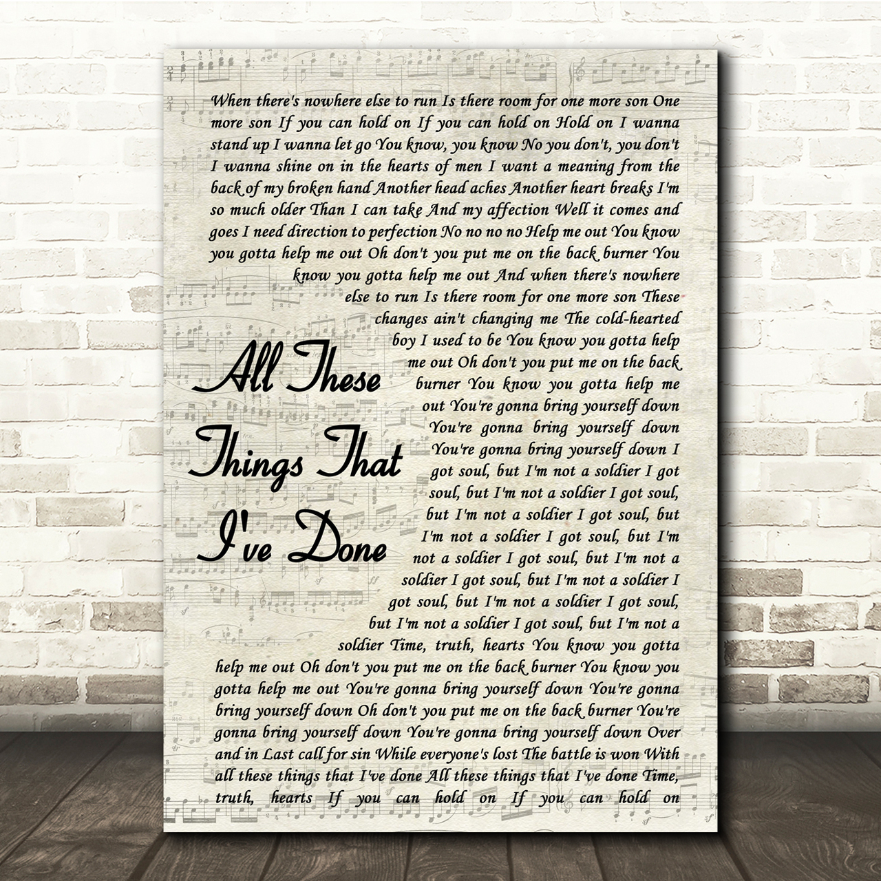 The Killers All These Things That I've Done Vintage Script Song Lyric Print
