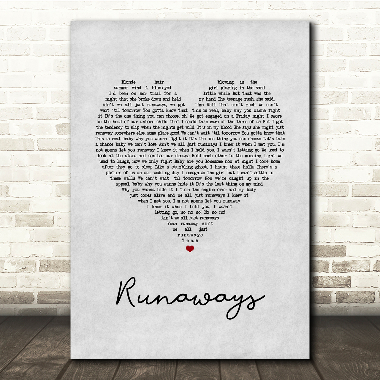 The Killers Runaways Grey Heart Song Lyric Quote Music Poster Print