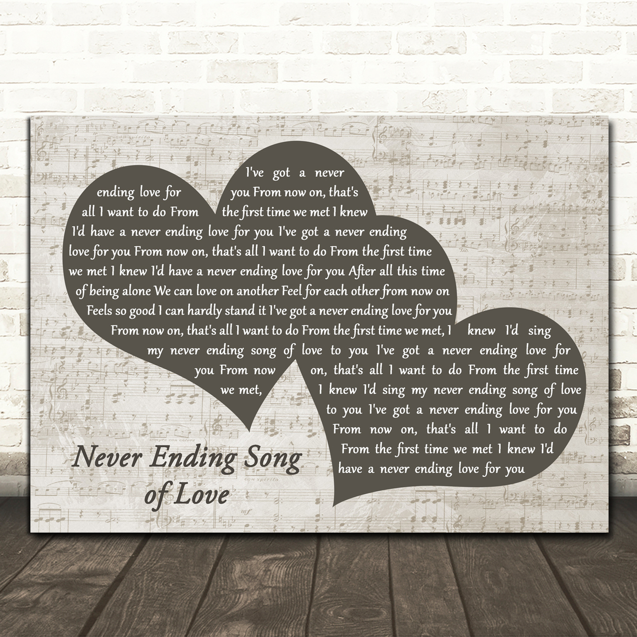The New Seekers Never Ending Song of Love Landscape Music Script Two Hearts Song Lyric Music Art Print