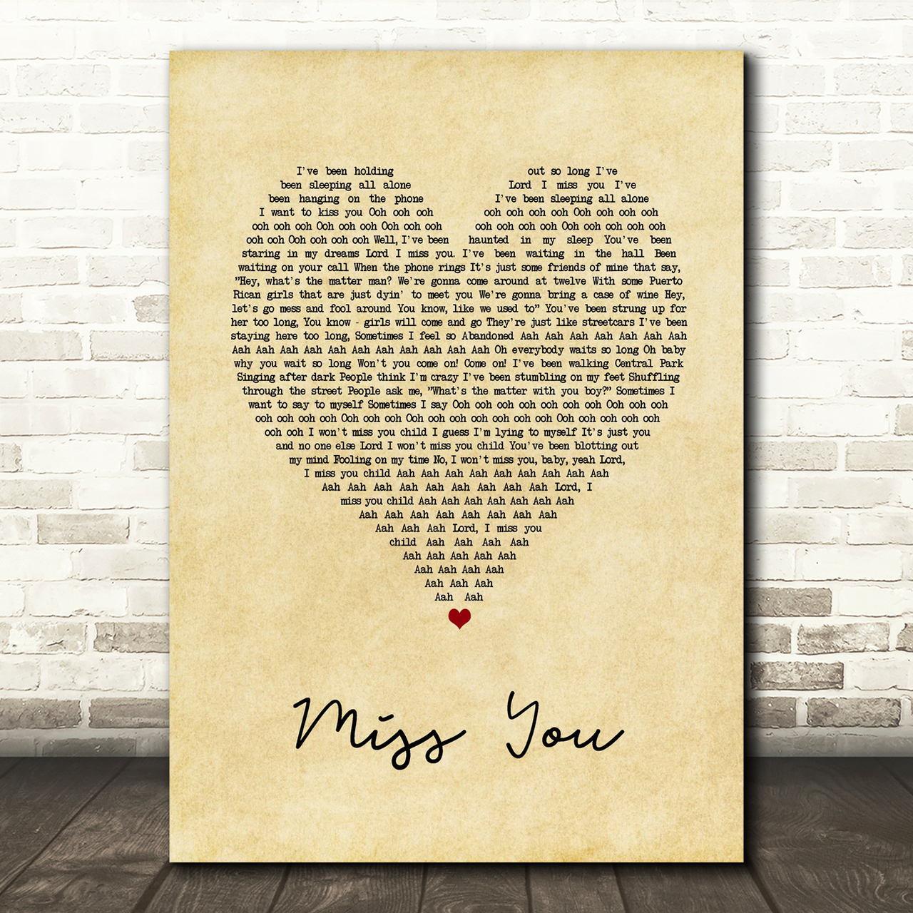 The Rolling Stones Miss You Vintage Heart Song Lyric Art Print