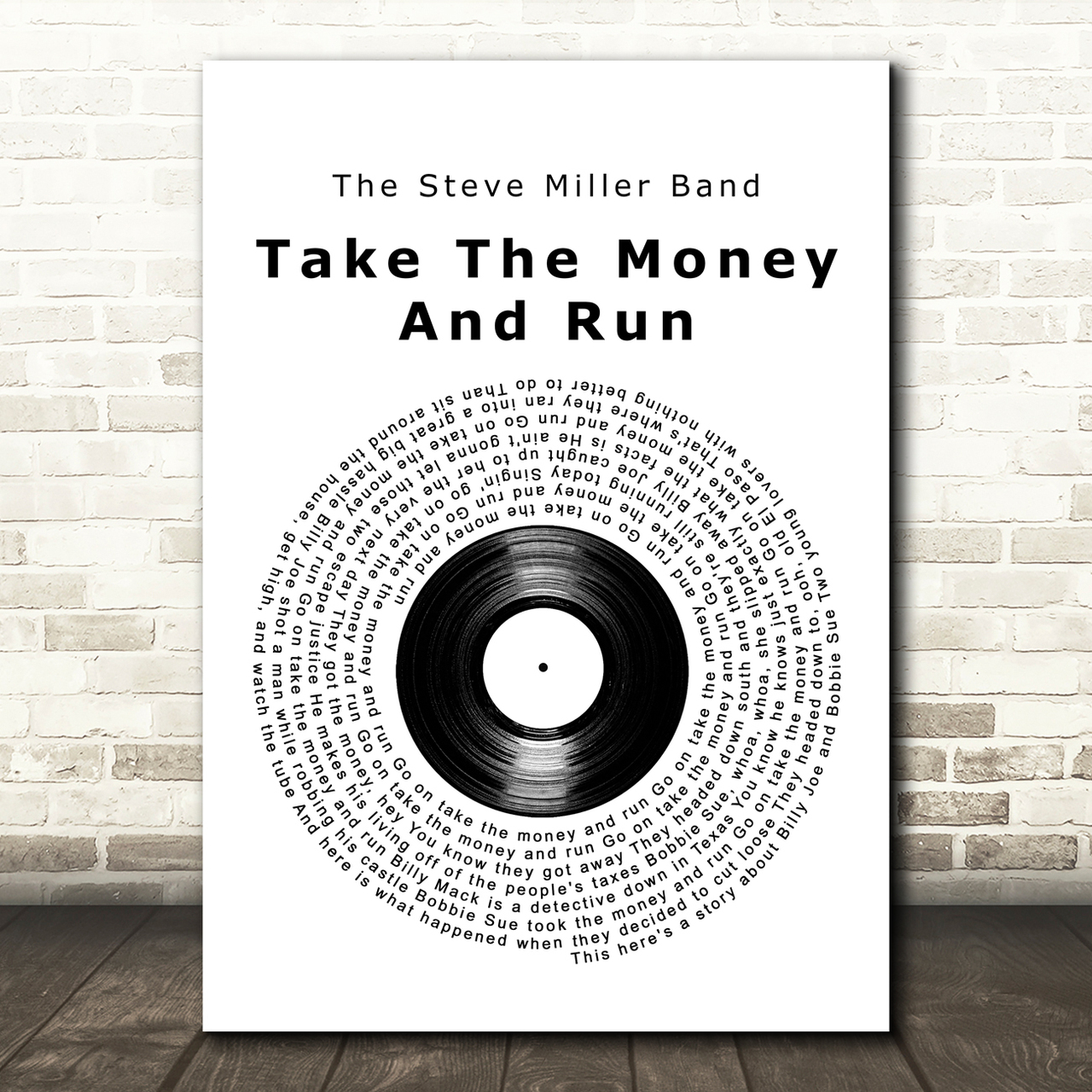 The Steve Miller Band Take The Money And Run Vinyl Record Song Lyric Art Print