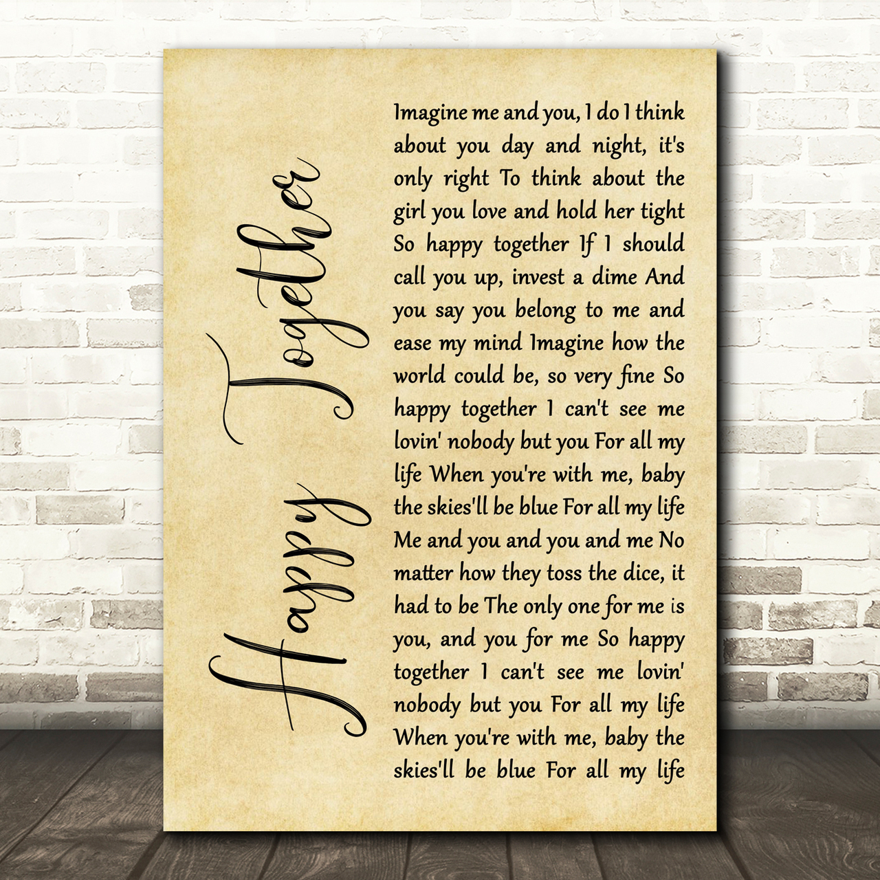 The Turtles Happy Together Rustic Script Song Lyric Print