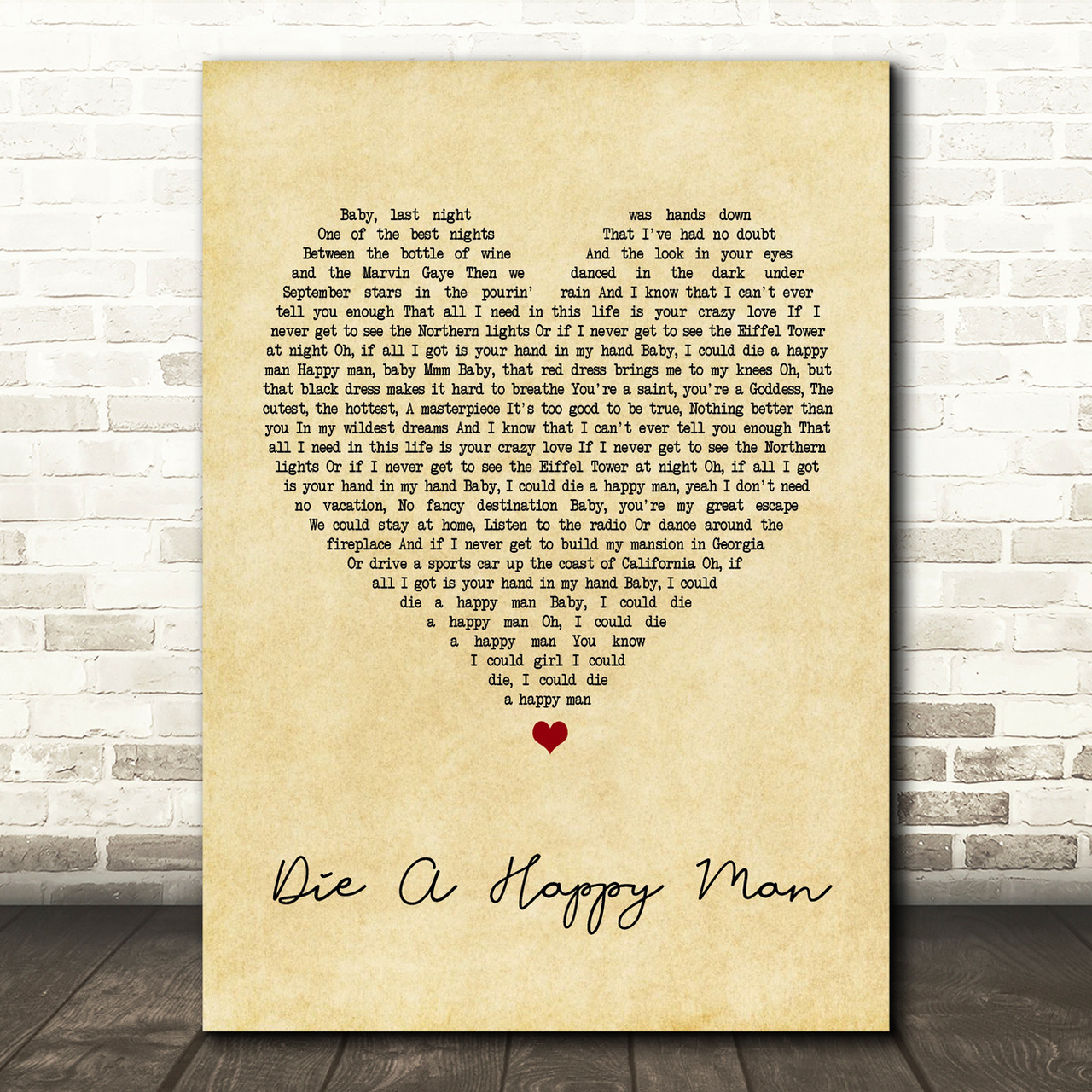 Thomas Rhett Die A Happy Man Vintage Heart Song Lyric Quote Print