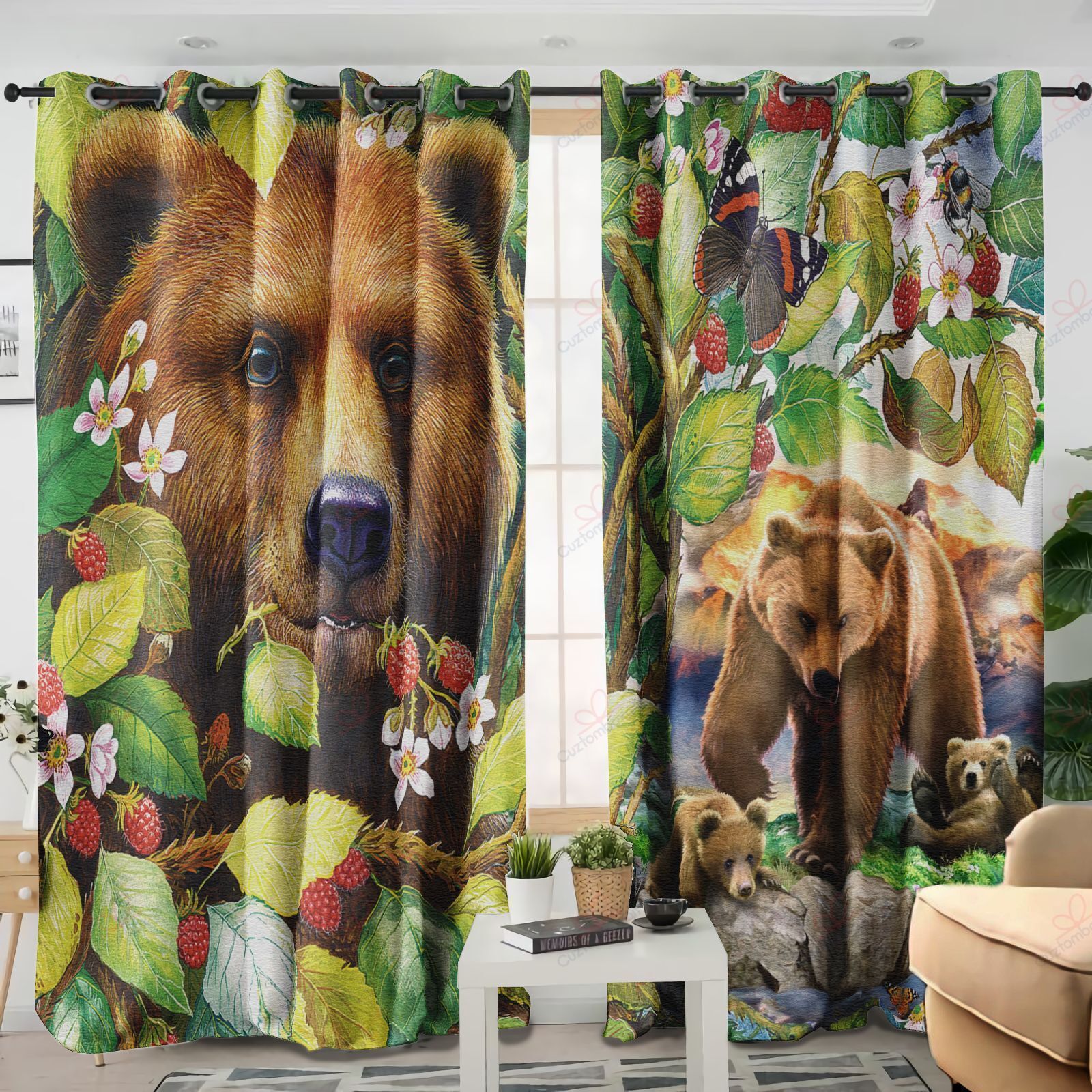 Three Bear Printed Window Curtain Home Decor