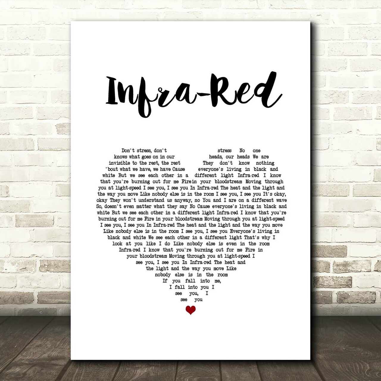 Three Days Grace Infra-Red White Heart Song Lyric Print