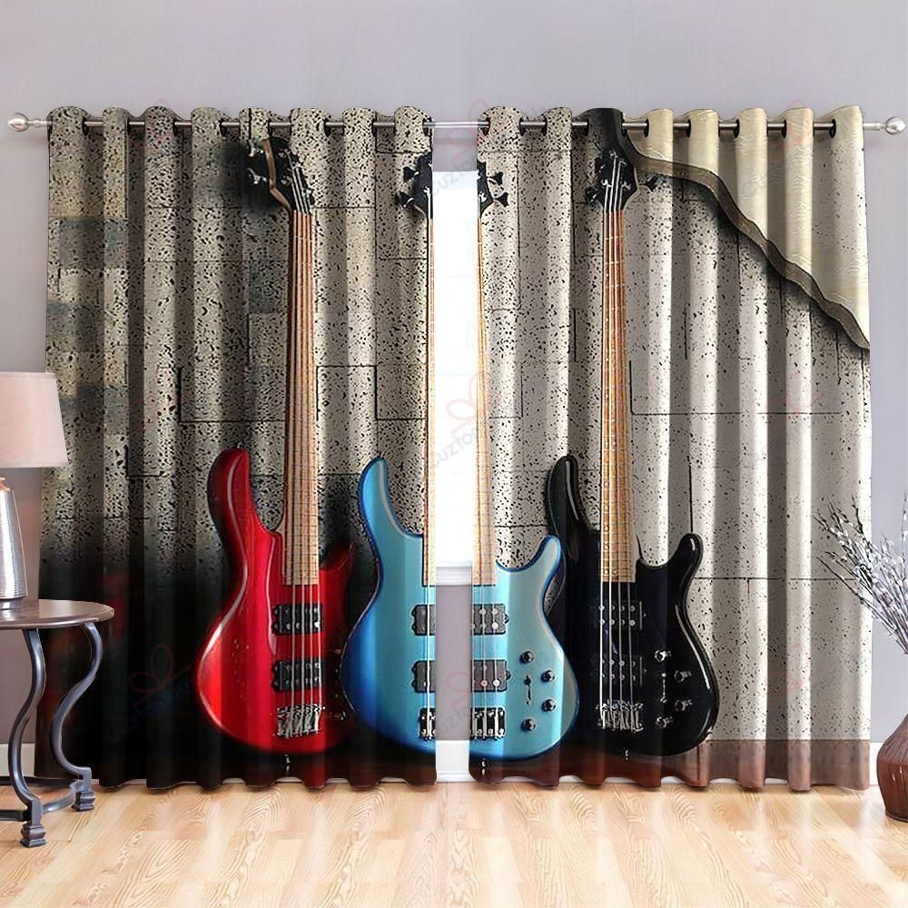 Three Guitar Instruments Printed Window Curtain Home Decor