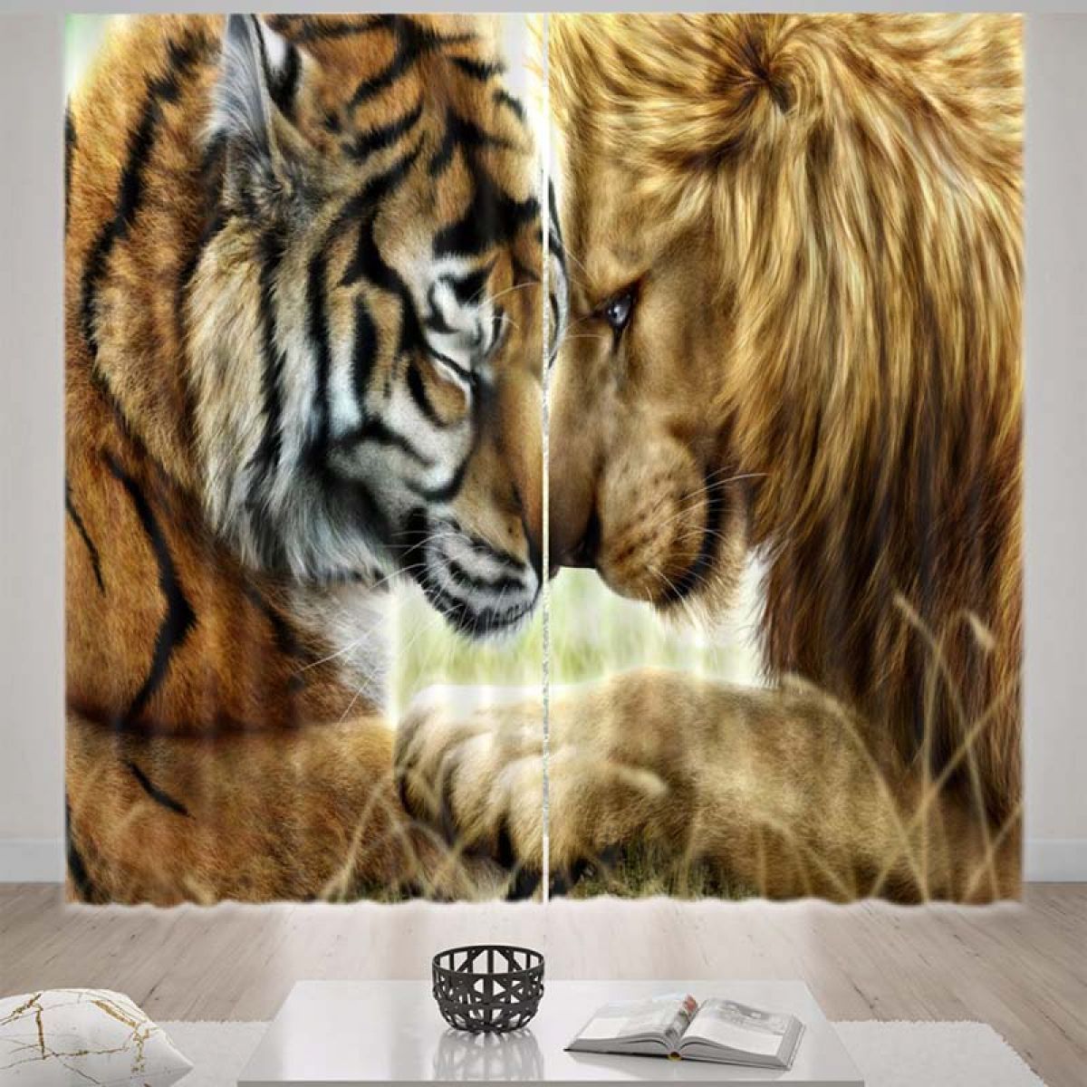 Tiger And Lion Printed Window Curtain Home Decor