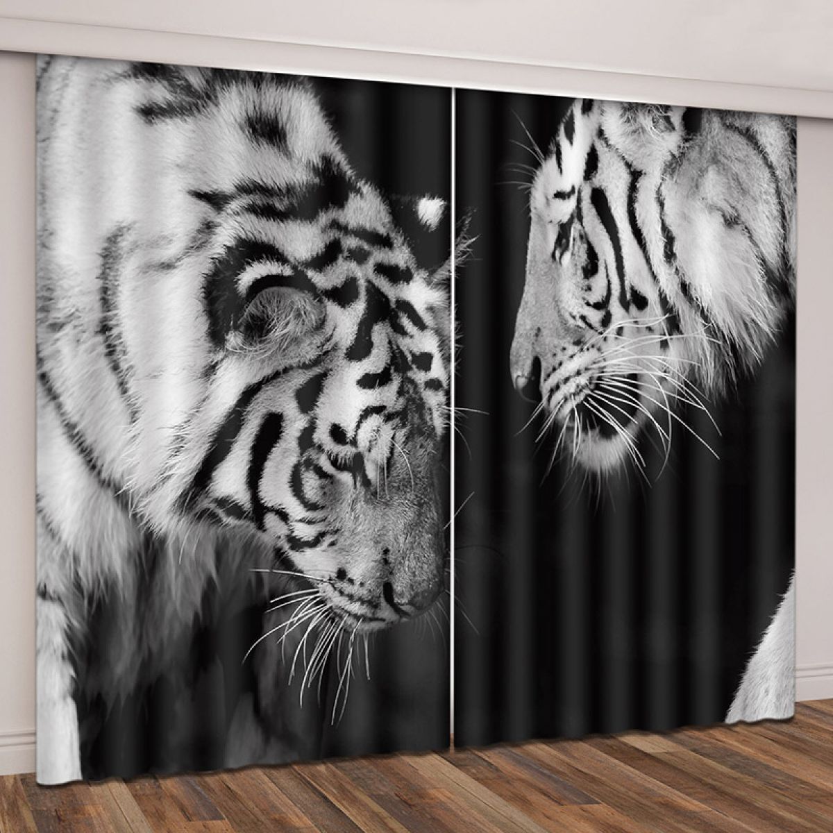 Tiger Couple Black And White Printed Window Curtain Home Decor
