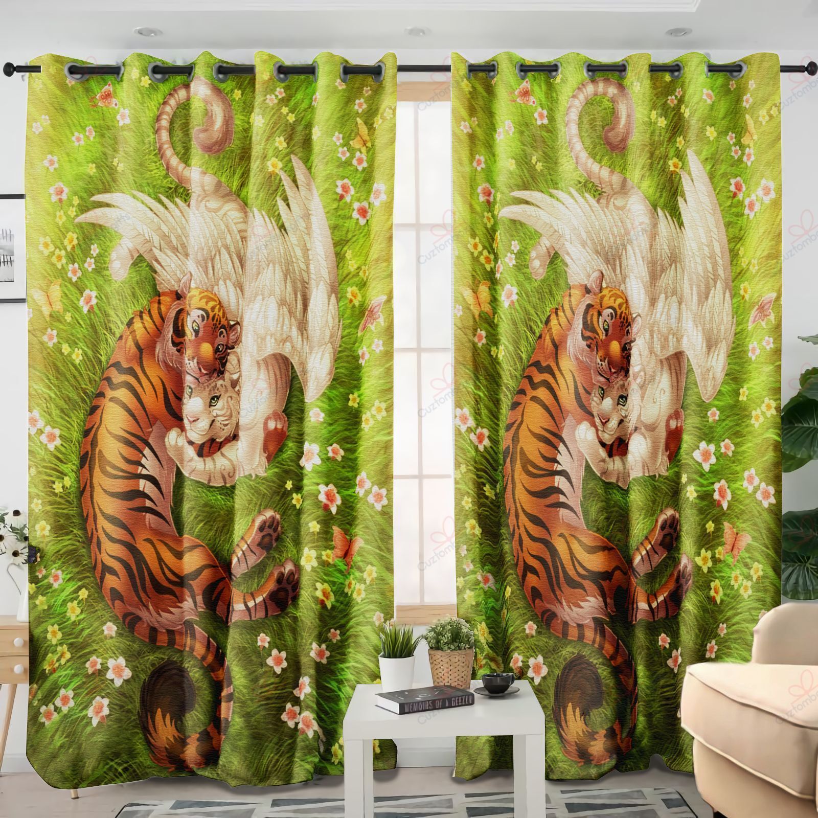 Tiger Embrace Grass Printed Window Curtain Home Decor