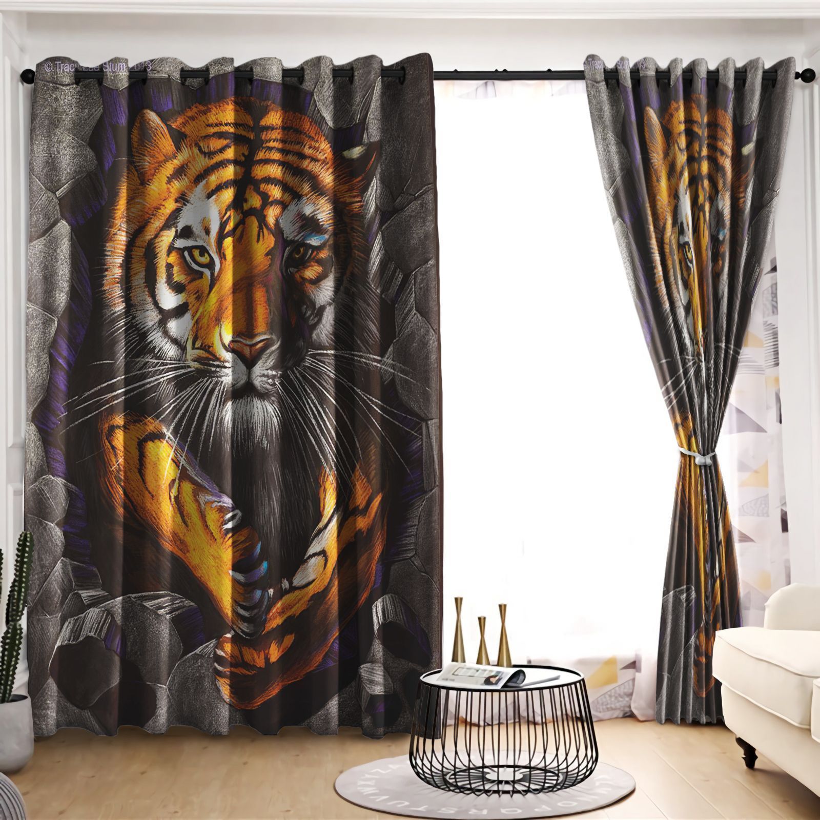 Tiger Find Prey Printed Window Curtain Home Decor