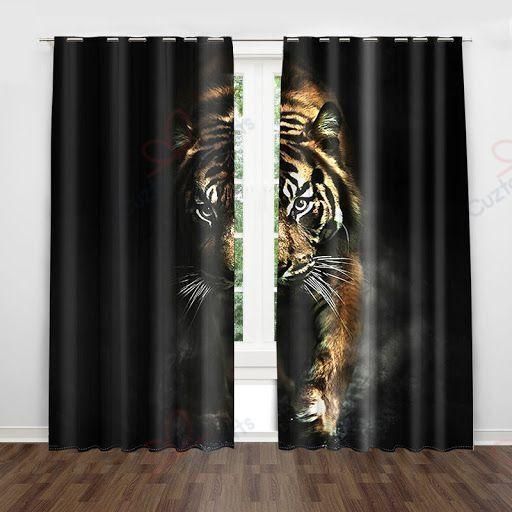 Tiger In Dark Printed Window Curtain Home Decor