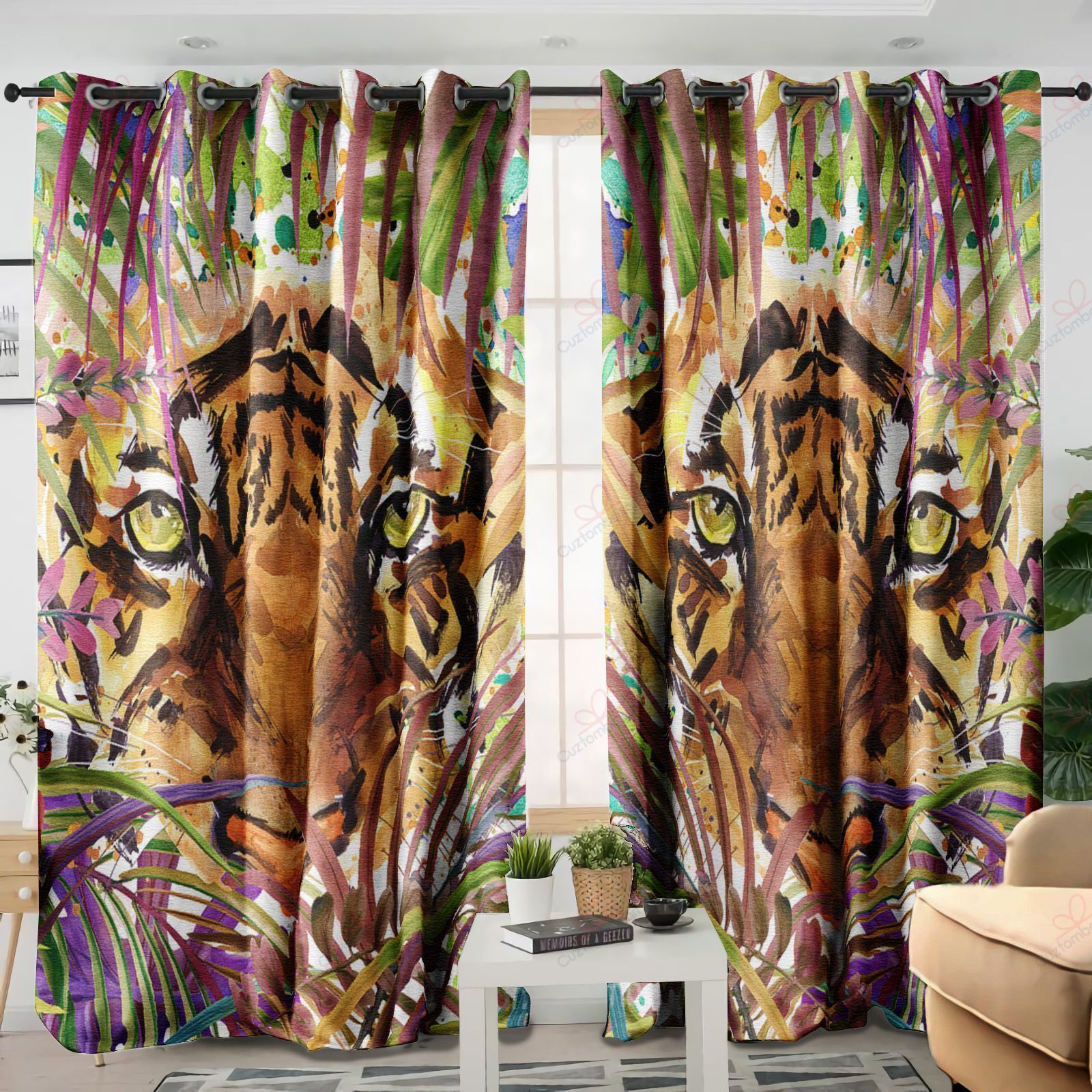 Tiger Printed Window Curtains Home Decor