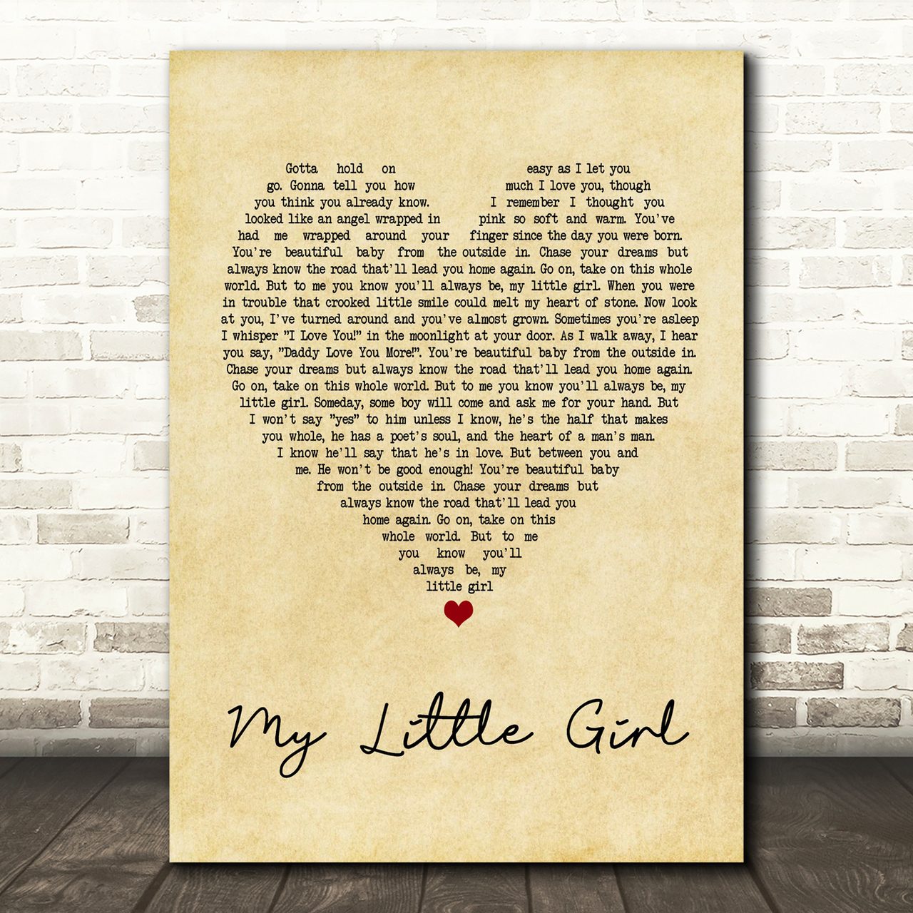 Tim McGraw My Little Girl Vintage Heart Song Lyric Print