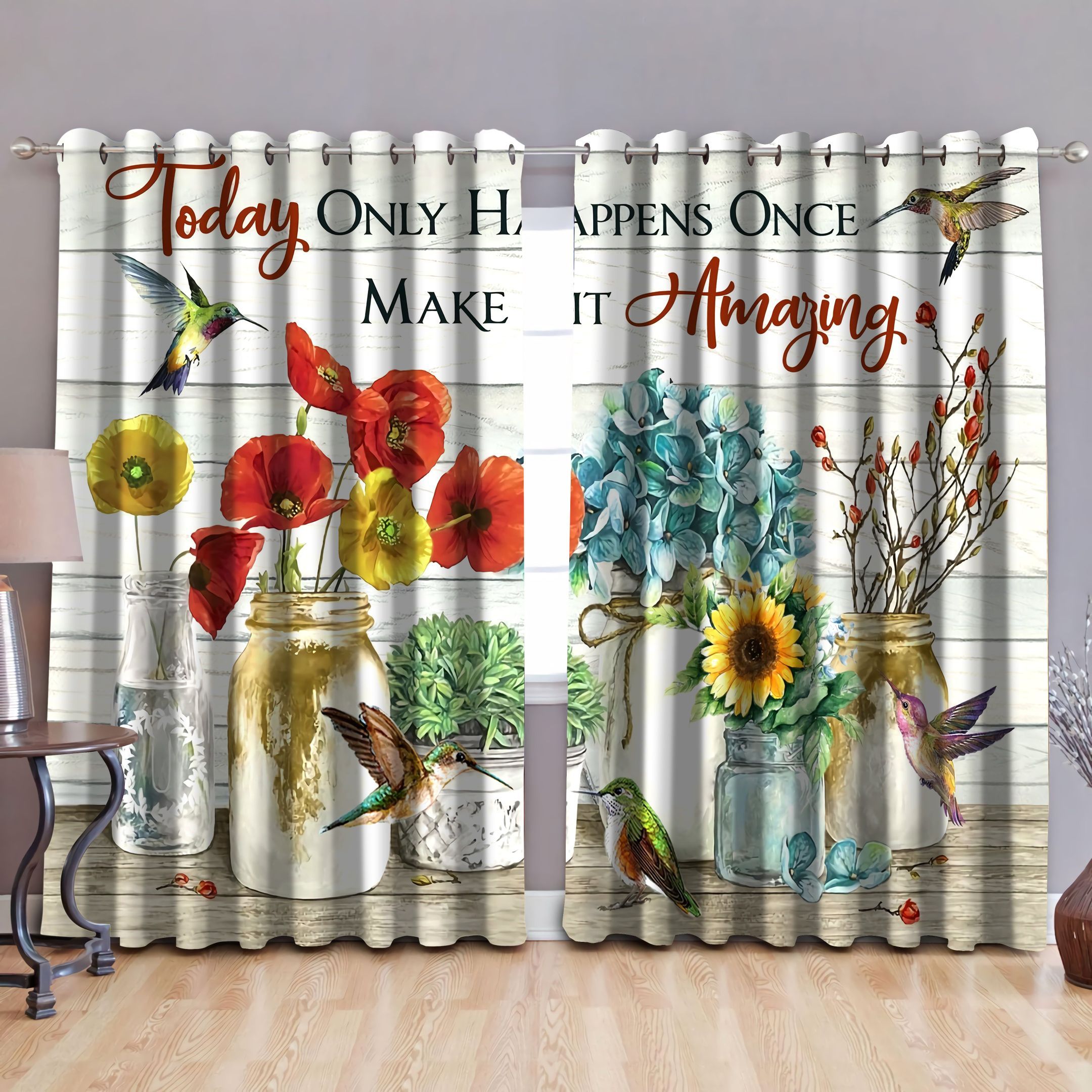 Today Only Happens Once Make It Amazing Hummingbird Printed Window Curtain